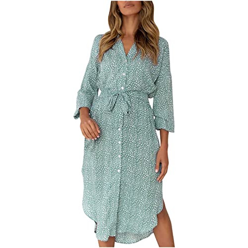 YZHM Women's Leopard Print Button Down Shirt Dress - Long Sleeve Collared Tie Waist Midi Dress for Casual Wear | Office to Weekend Outfits