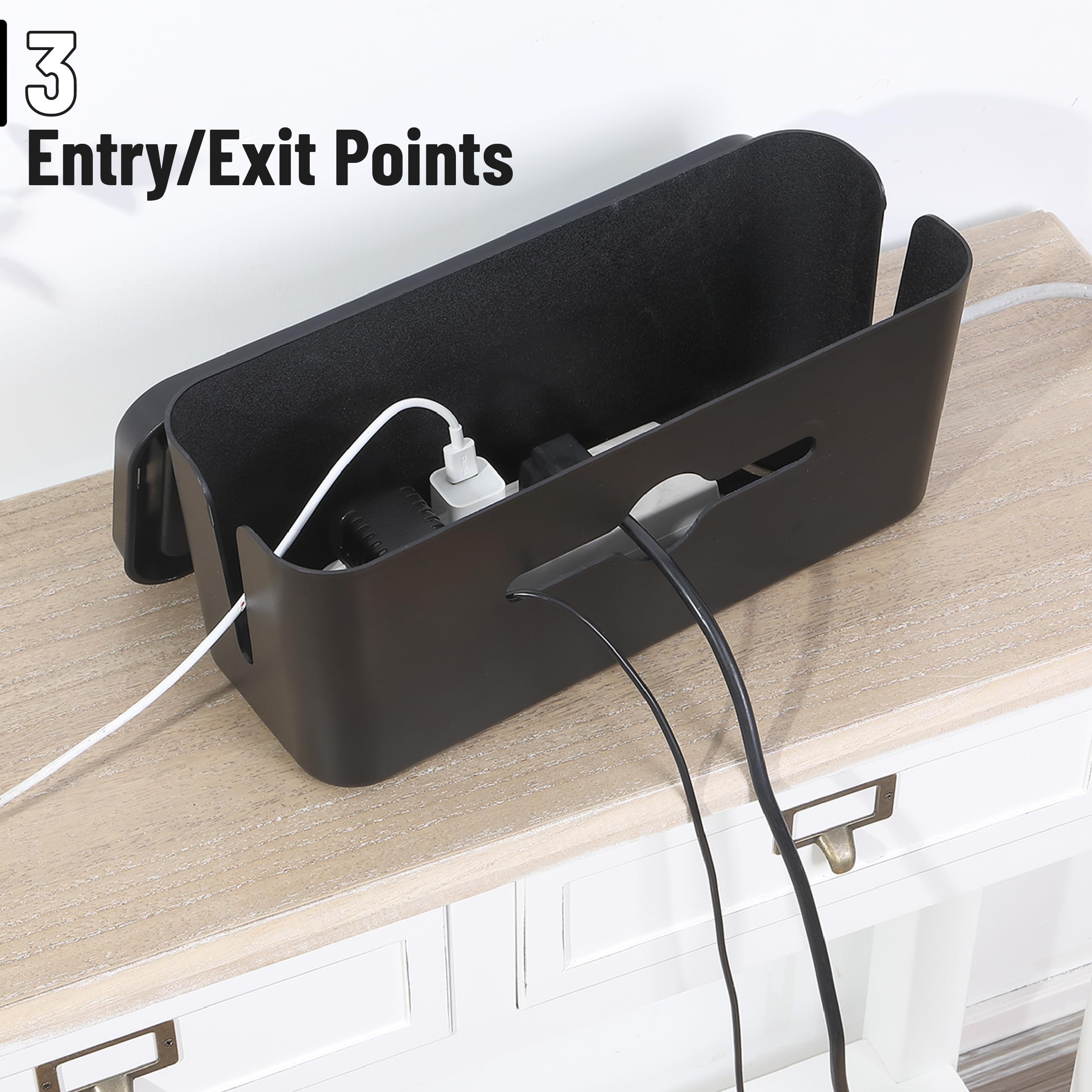 Bates Large Cable Management Box - Cord Organizer & Hider Box for Wires on Floor - Power Strip Cover with Baby Proof Design - Perfect for Home Office, Living Room & Nursery Organization