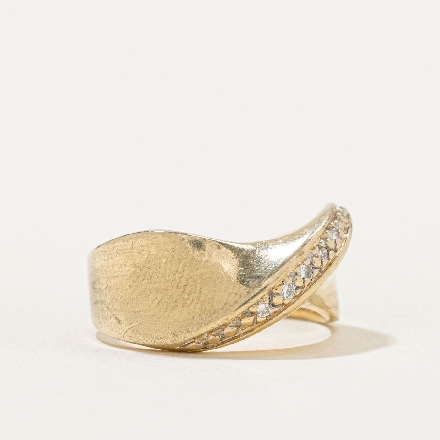14K Gold Diagonal Diamond Chunky Crossover Ring - 0.03ctw, Size 6.5 - Elegant Statement Jewelry for Women, Perfect for Parties, Weddings & Special Occasions
