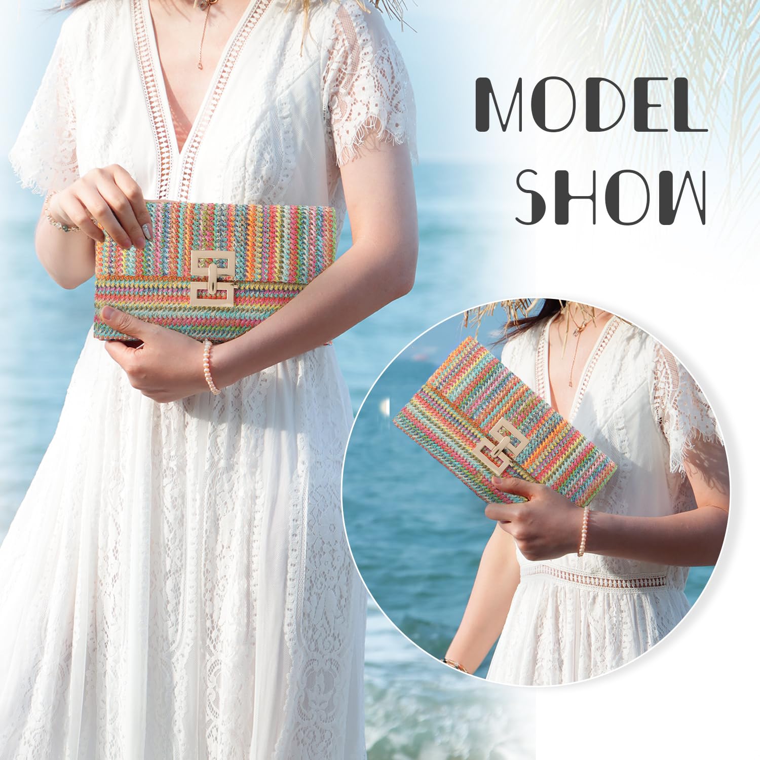 Stylish Woven Straw Clutch Purse for Women - Elegant Beach Bag & Evening Envelope Handbag - Perfect for Summer Vacations, Weddings, and Night Out Events