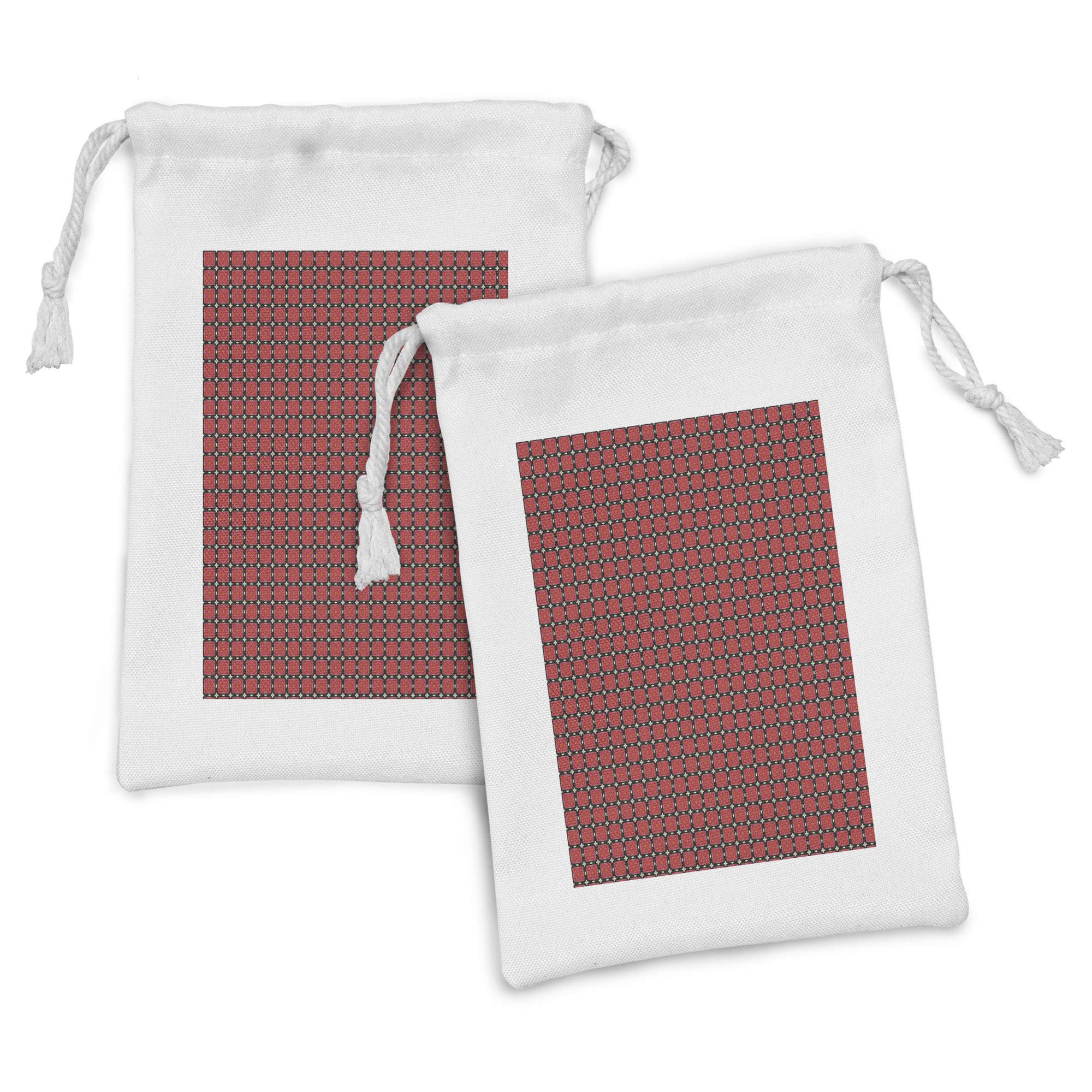 Ambesonne Abstract Fabric Pouch Set of 2 | Geometric Vintage Drawstring Bags | Small Toiletry & Travel Organizer (9
