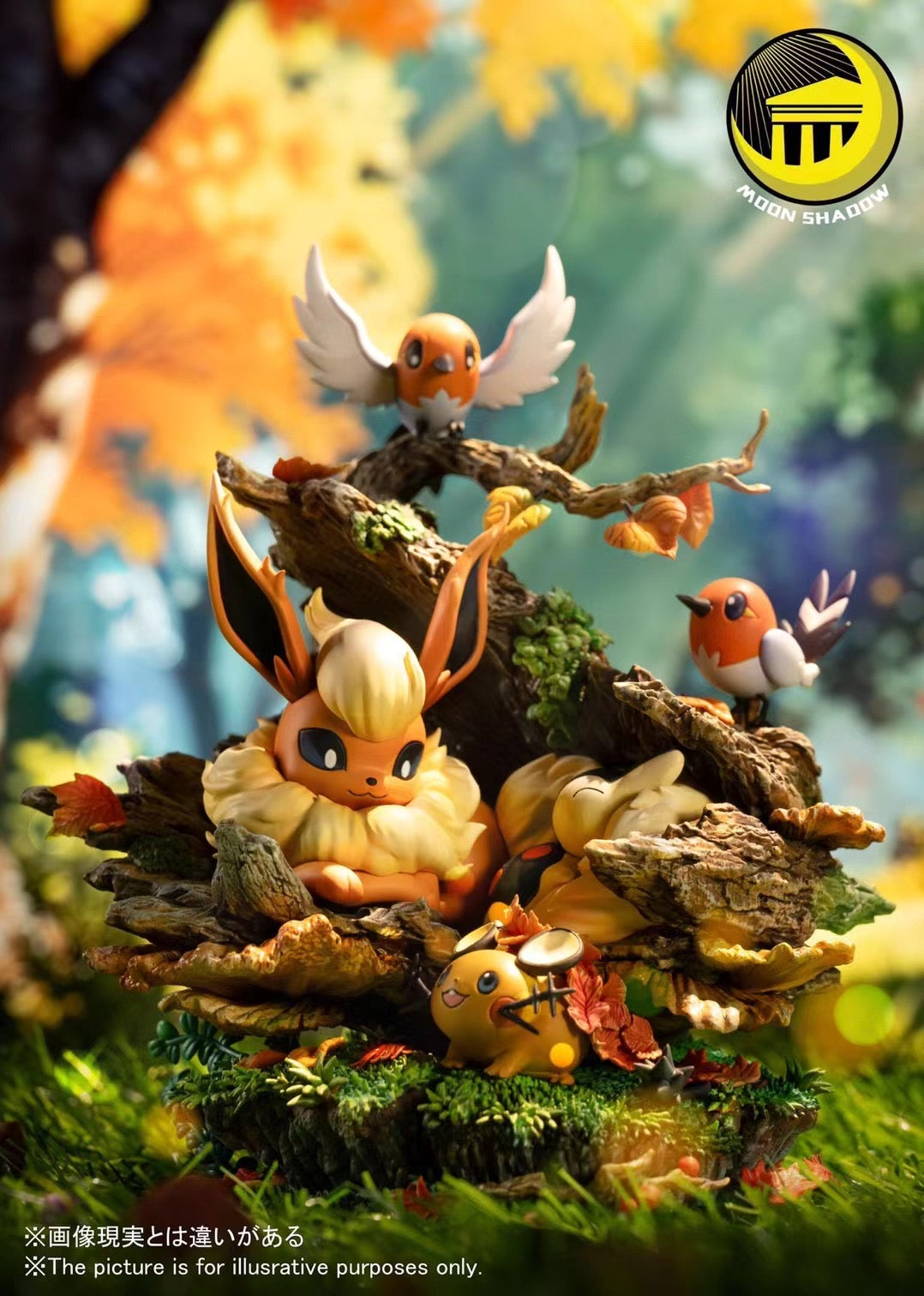 Moon Shadow Studio - Flareon, Cyndaquil, Dedenne & Fletchling Pokemon Art Print in Natural Scene | Cute Fire & Electric Type Characters Wall Decor for Gaming Room, Nursery or Pokemon Fan Gift