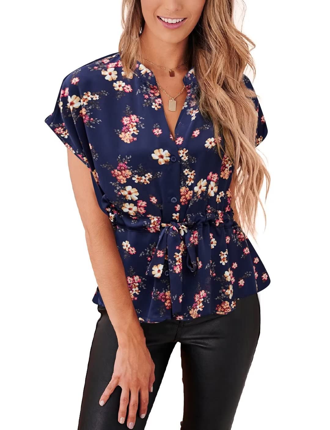 Women's Casual Peplum Button Down Blouse - Chiffon Summer Work Top for Office, Party & Everyday Wear