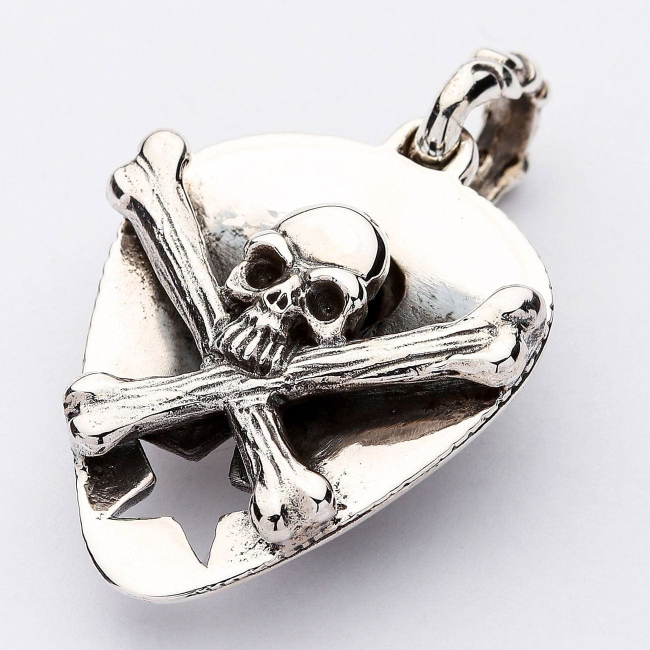 Skull and Crossbones Guitar Pick Holder - Sterling Silver Pendant Necklace for Musicians | Rock & Roll Jewelry Gift for Guitar Players