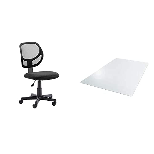 Amazon Basics Ergonomic Mesh Office Chair with Adjustable Height & Swivel - Low Back Computer Desk Chair for Home & Office - Black | Includes Vinyl Chair Mat Protector 47