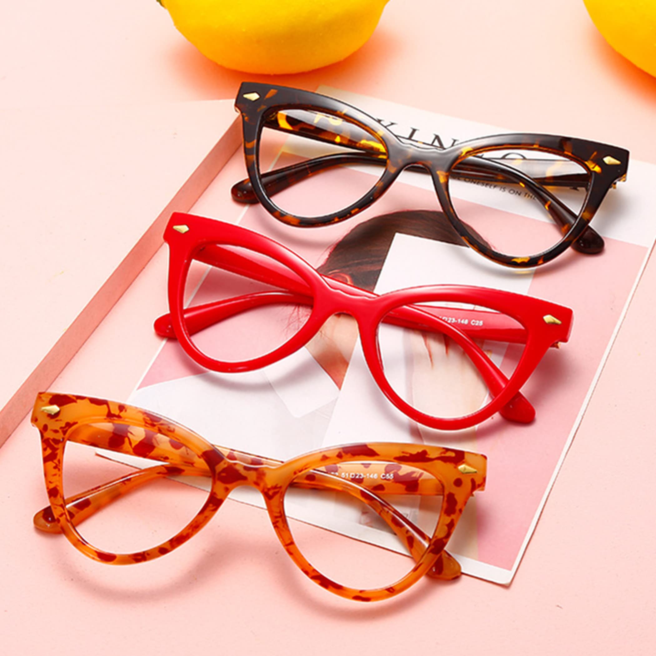 Bullabulling 3 Pack Oversized Cat Eye Reading Glasses for Women - Blue Light Blocking Computer Readers - Perfect for Office Work, Screen Time & Fashion Accessories