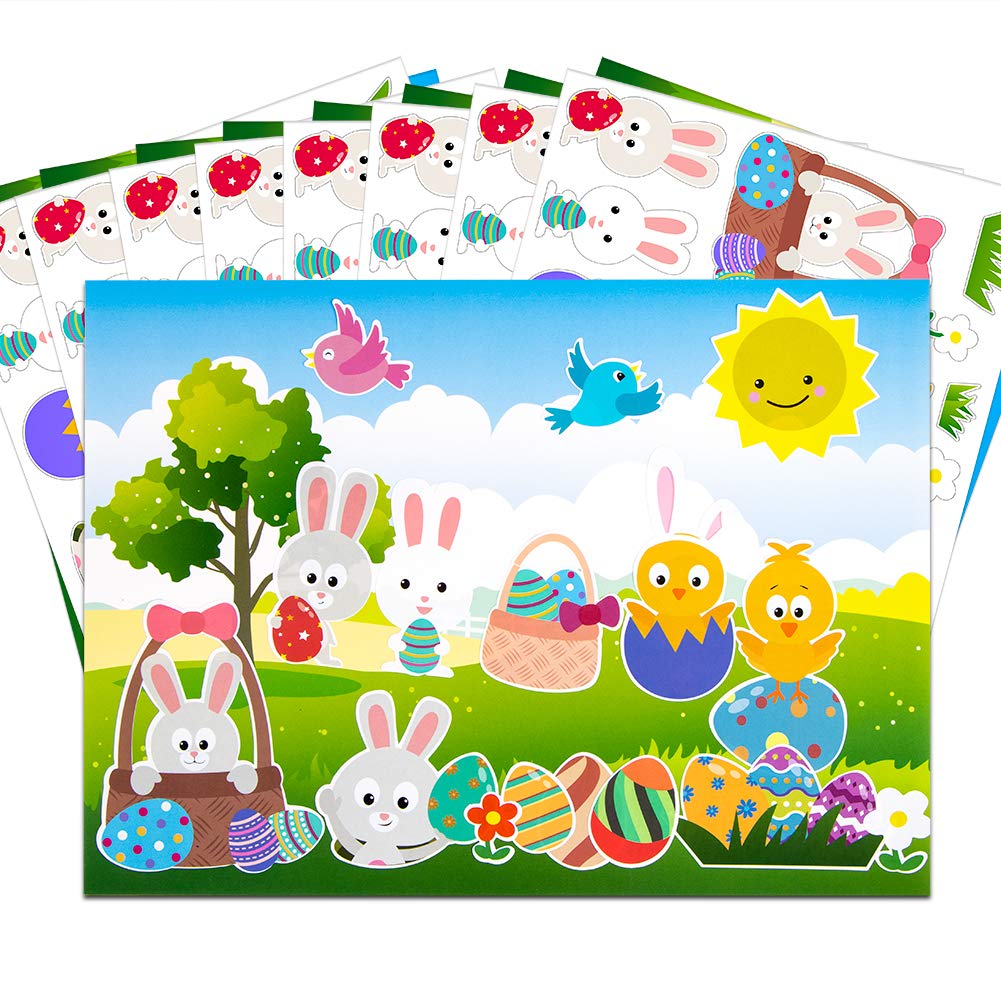 XJF 24pcs Easter Bunny & Egg Stickers for Kids - DIY Easter Crafts, Party Favors, Classroom Decorations & Birthday Supplies - Perfect for Easter Egg Hunts, School Activities & Holiday Celebrations