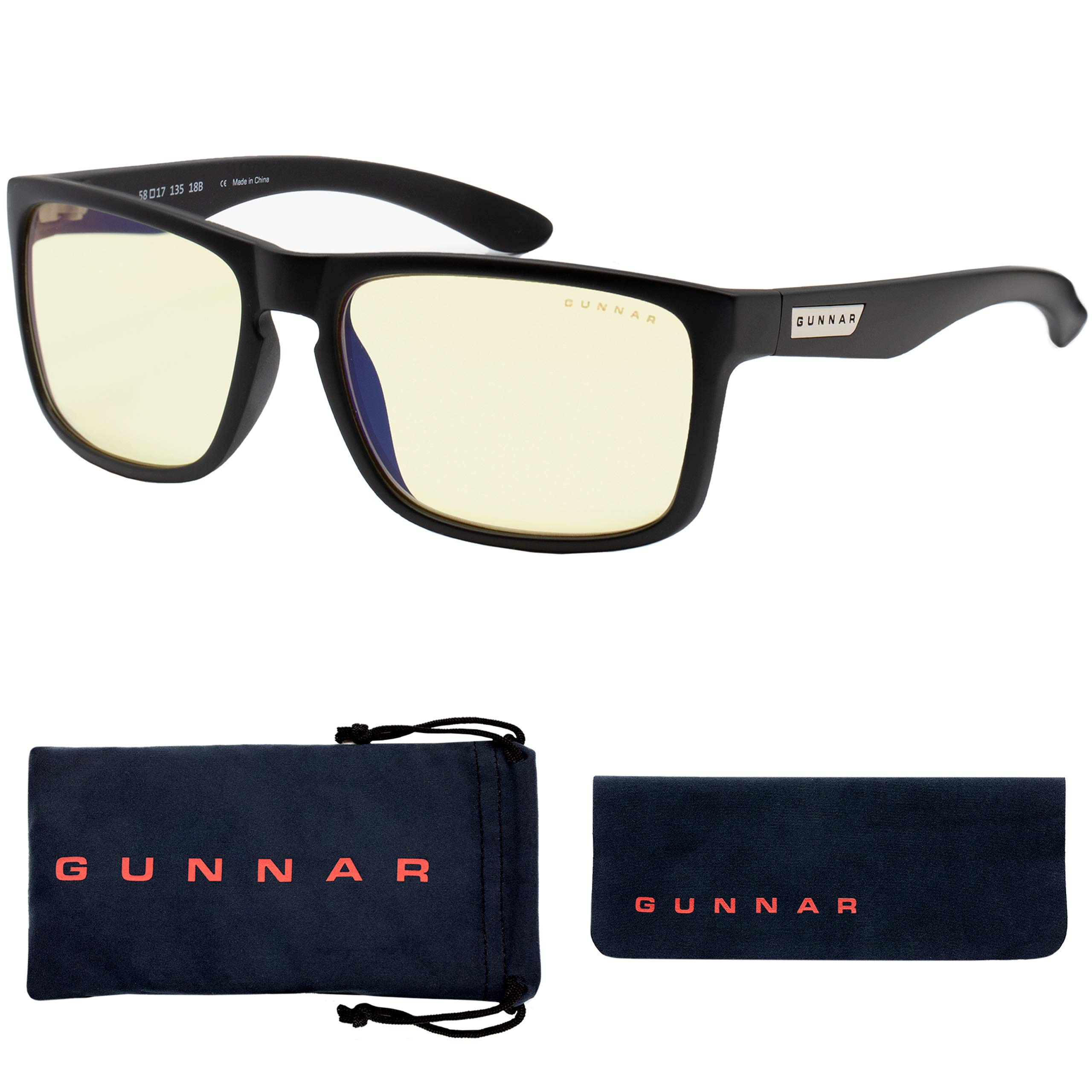 GUNNAR Gaming & Computer Glasses - Blue Light Blocking (65%) for Eye Strain Relief - Maverick Gunmetal & Intercept Onyx with Amber Tint - Perfect for Gamers, Programmers & Office Workers