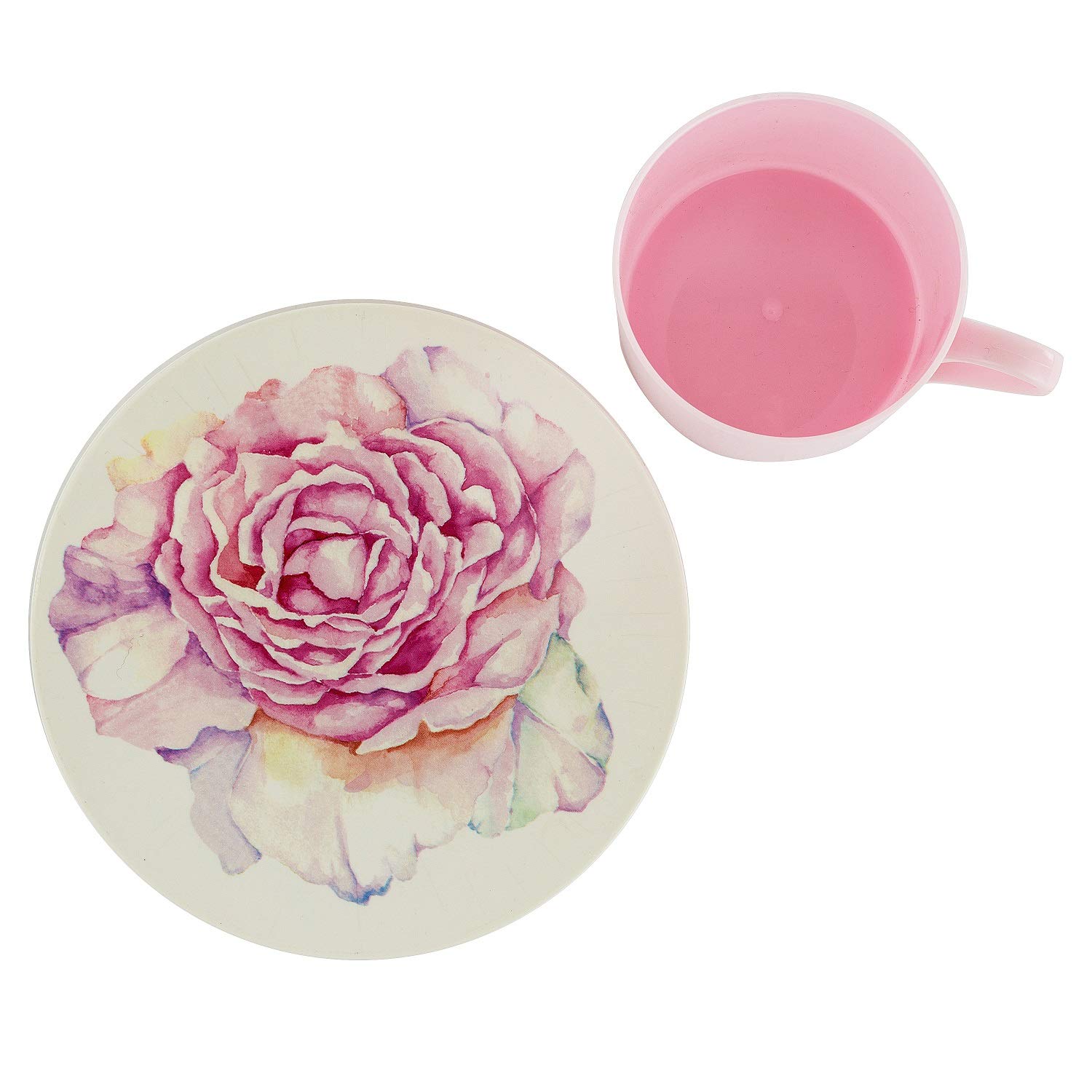 Elegant Pink Floral Disposable Plastic Cups & Saucers Set - 6