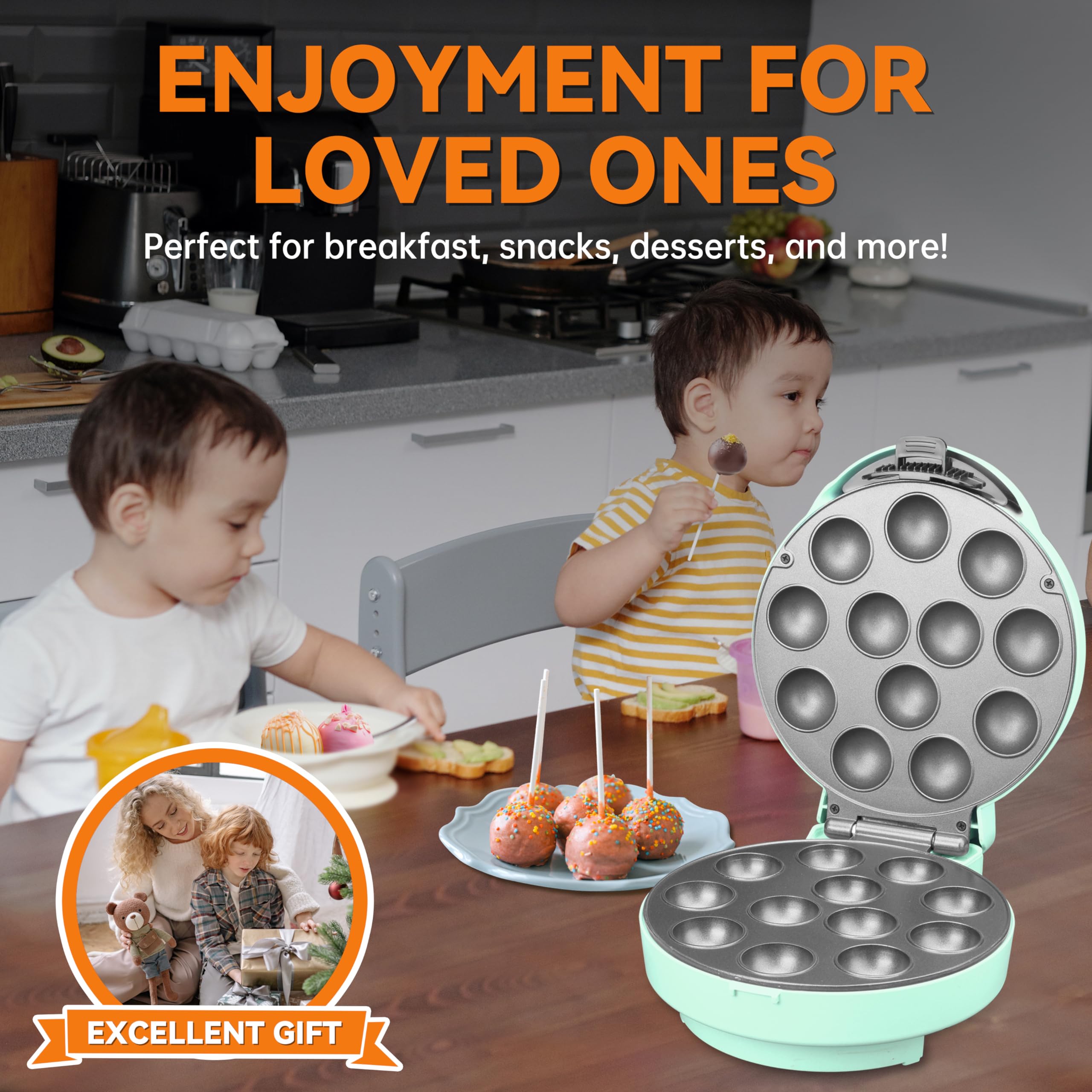 Baker's Friend Cake Pop Maker Machine Set - 12 Cake Pops Capacity with Stand, Sticks & Fork Tool, Aquamarine Blue - Perfect for Birthday Parties, Baby Showers & Holiday Baking Gifts