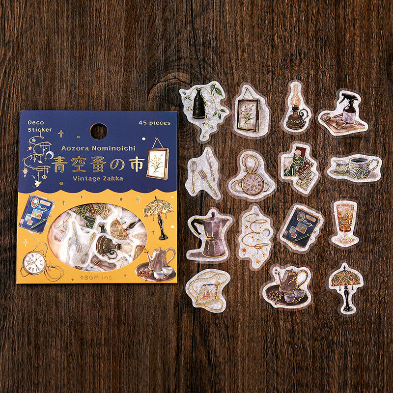 Aozora Vintage Zakka Flake Stickers - Japanese Kawaii Decorative Scrapbooking Stickers for Journals, Planners, and DIY Crafts