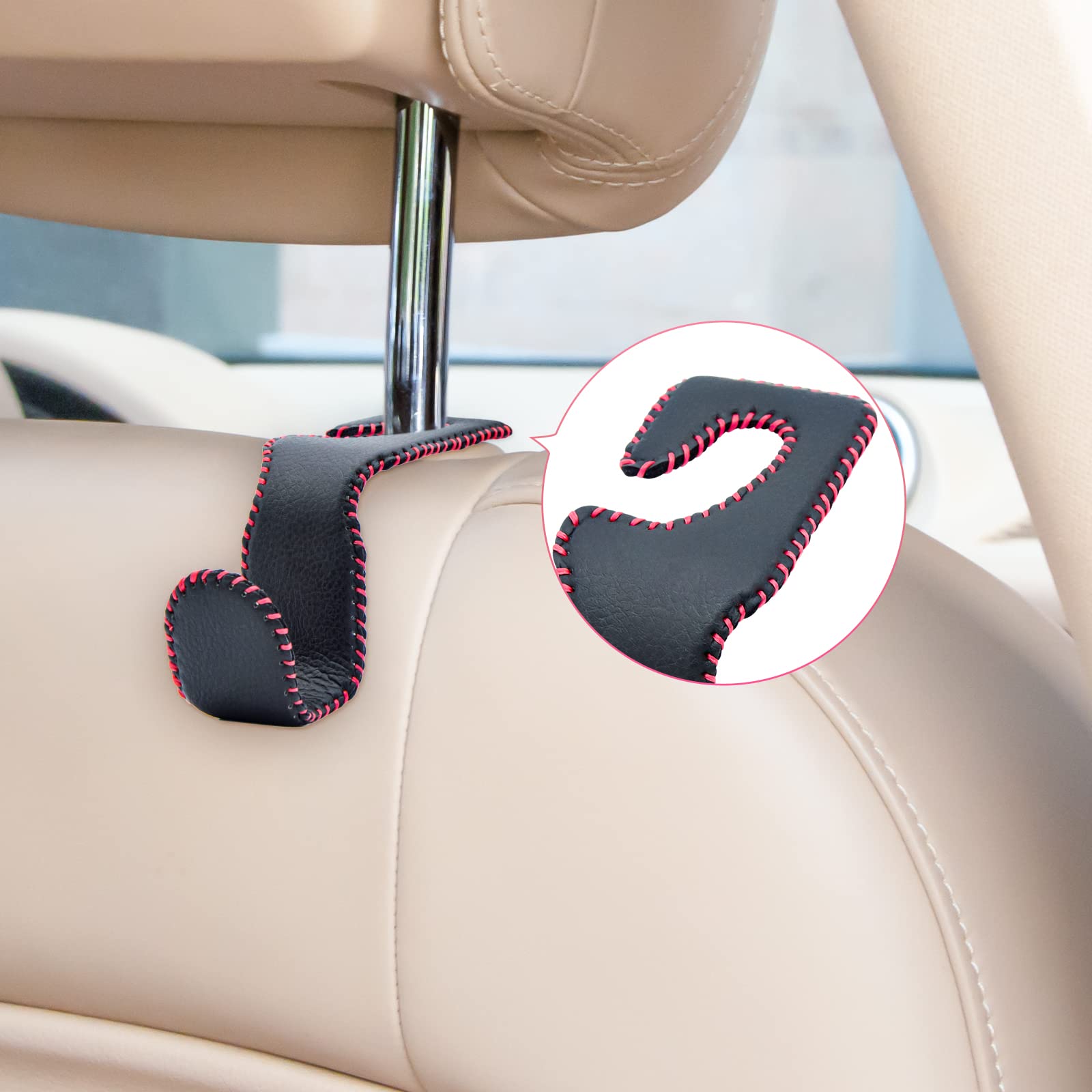 Car Headrest Purse Hook - 2Pack Black & Red for Purses, Bags & Coats - Travel & Shopping