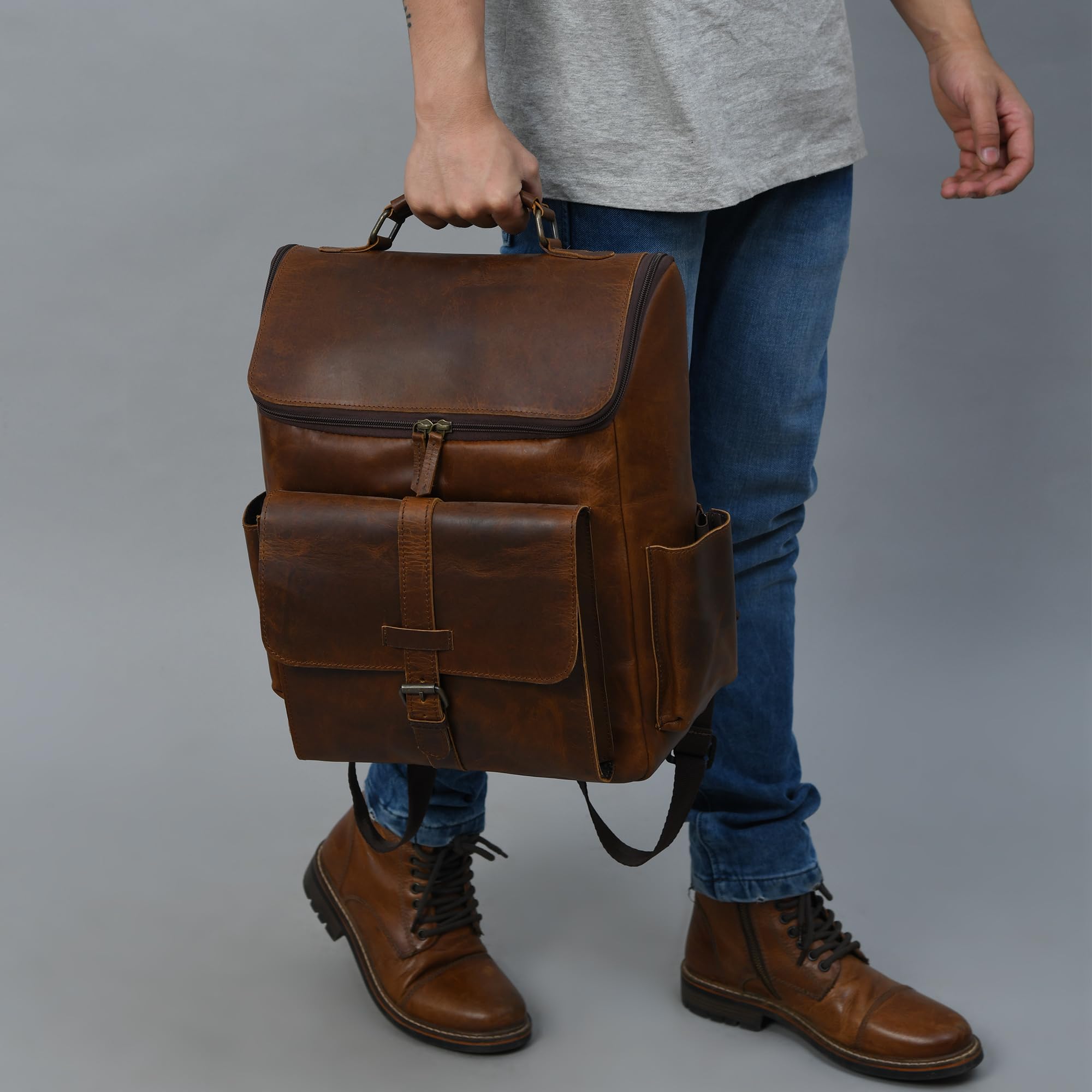 Premium Top Grain Leather Backpack for Men & Women - 16