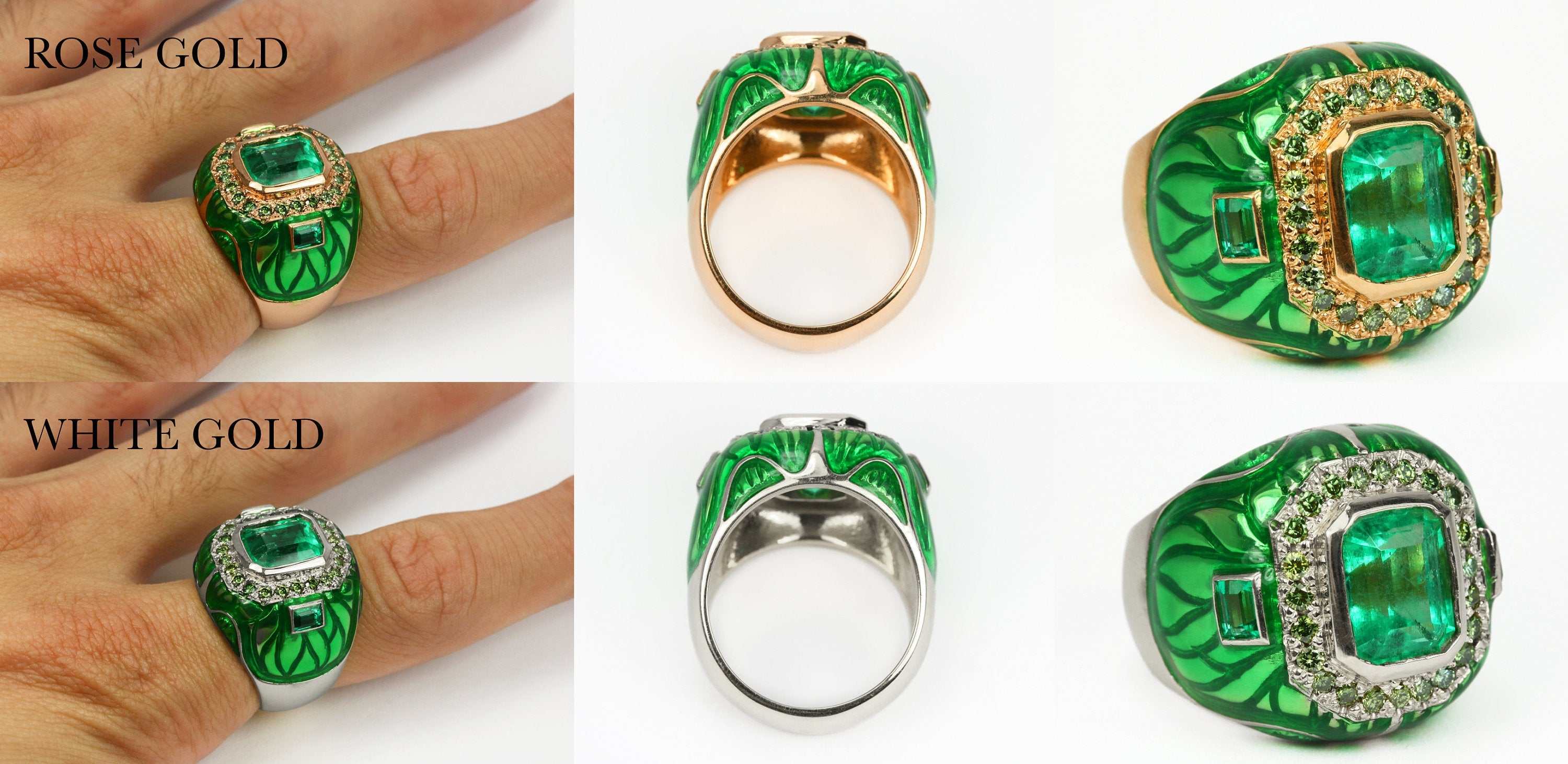 4.45 TCW Men's Colombian Emerald Diamond Enamel Ring in 18K Gold - Elegant Jewelry for Weddings, Anniversaries & Special Occasions