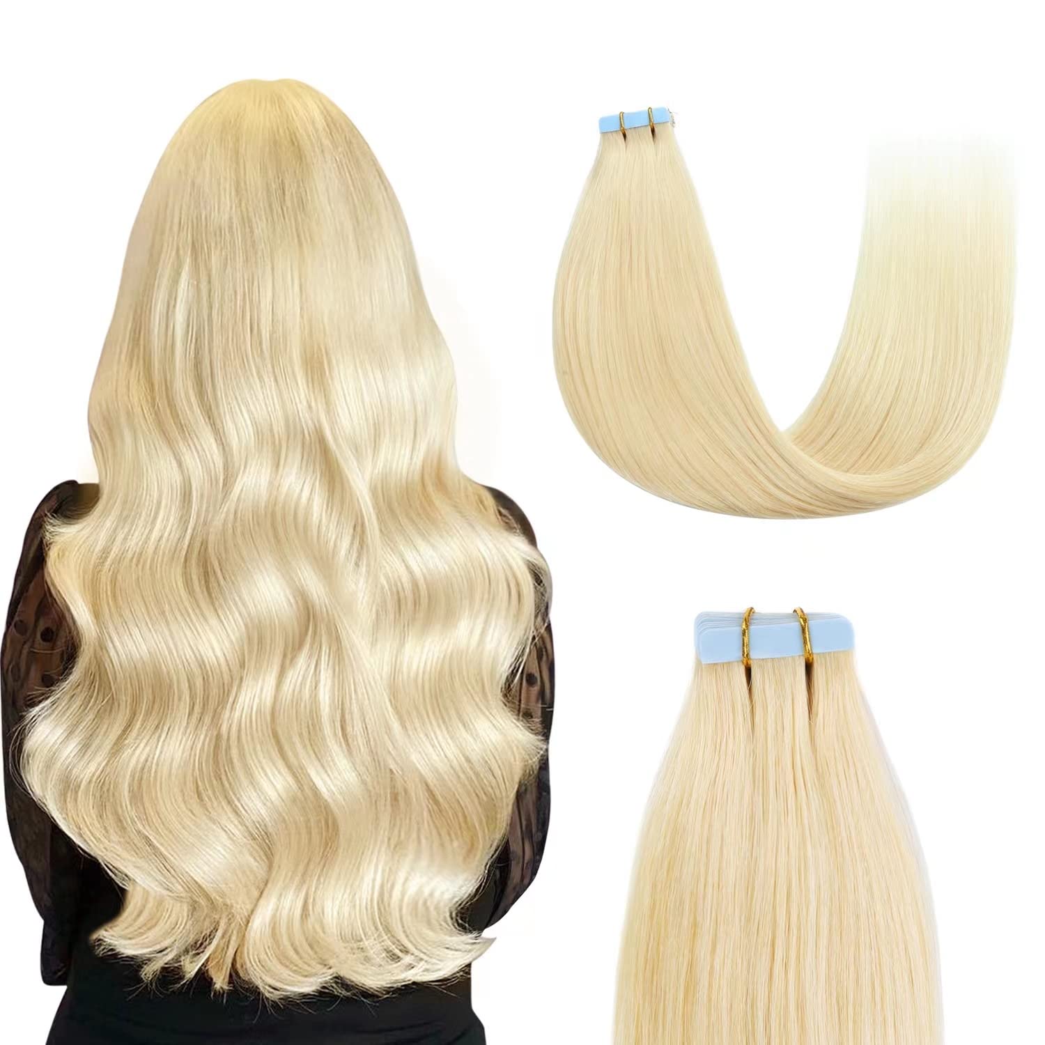 Sunya 18-Inch Tape in Hair Extensions – 100% Remy Human Hair, Silky Straight, Seamless Skin Weft, #613 Bleach Blonde, 50g (20Pcs/Pack) – Perfect for Daily Wear, Parties & Special Occasions