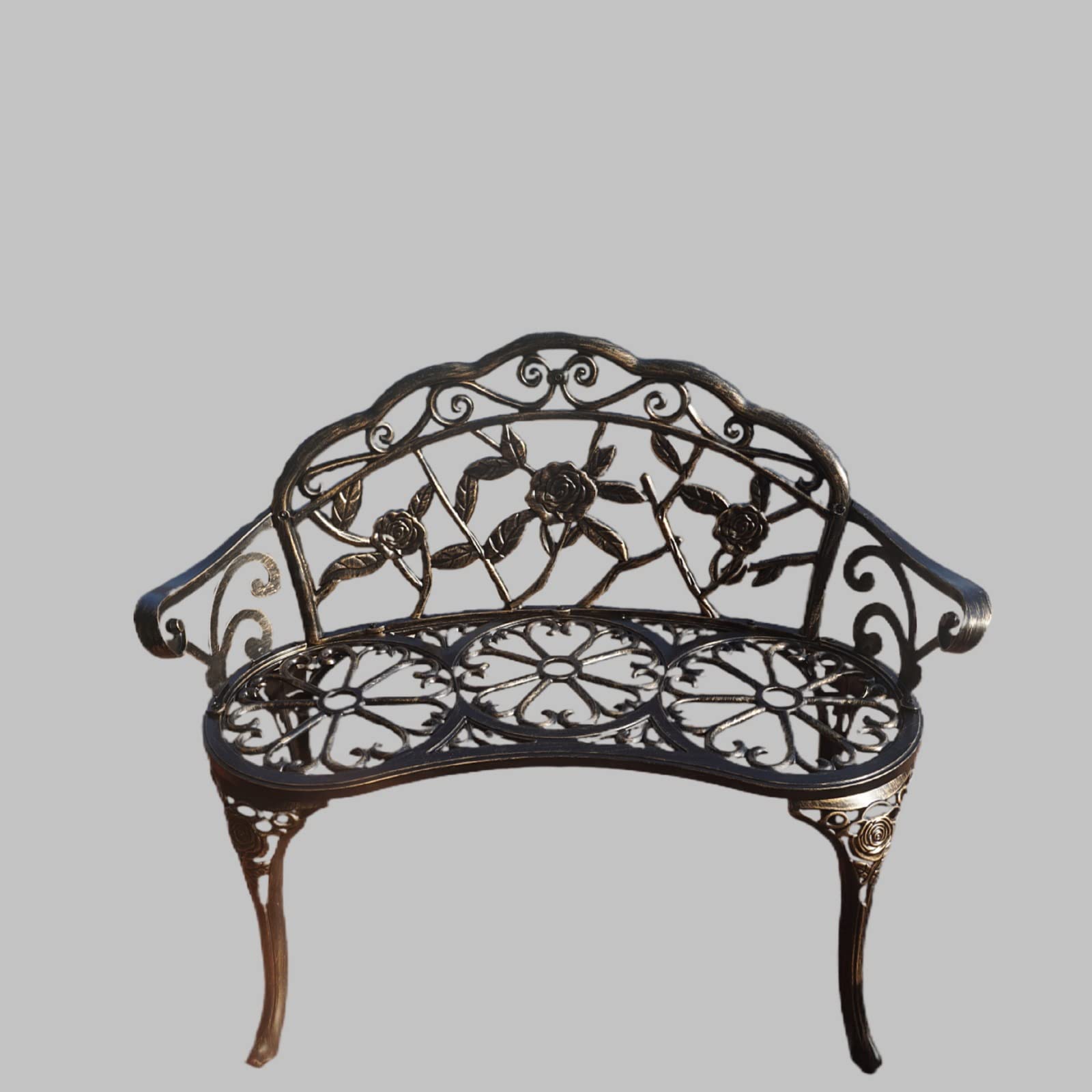 KAILI Metal Aluminum Garden Bench - Rust-Resistant Outdoor Seating for Garden, Porch, Park, Balcony & Front Yard (Bronze Finish) - Perfect for Relaxing, Entertaining & Enhancing Outdoor Spaces