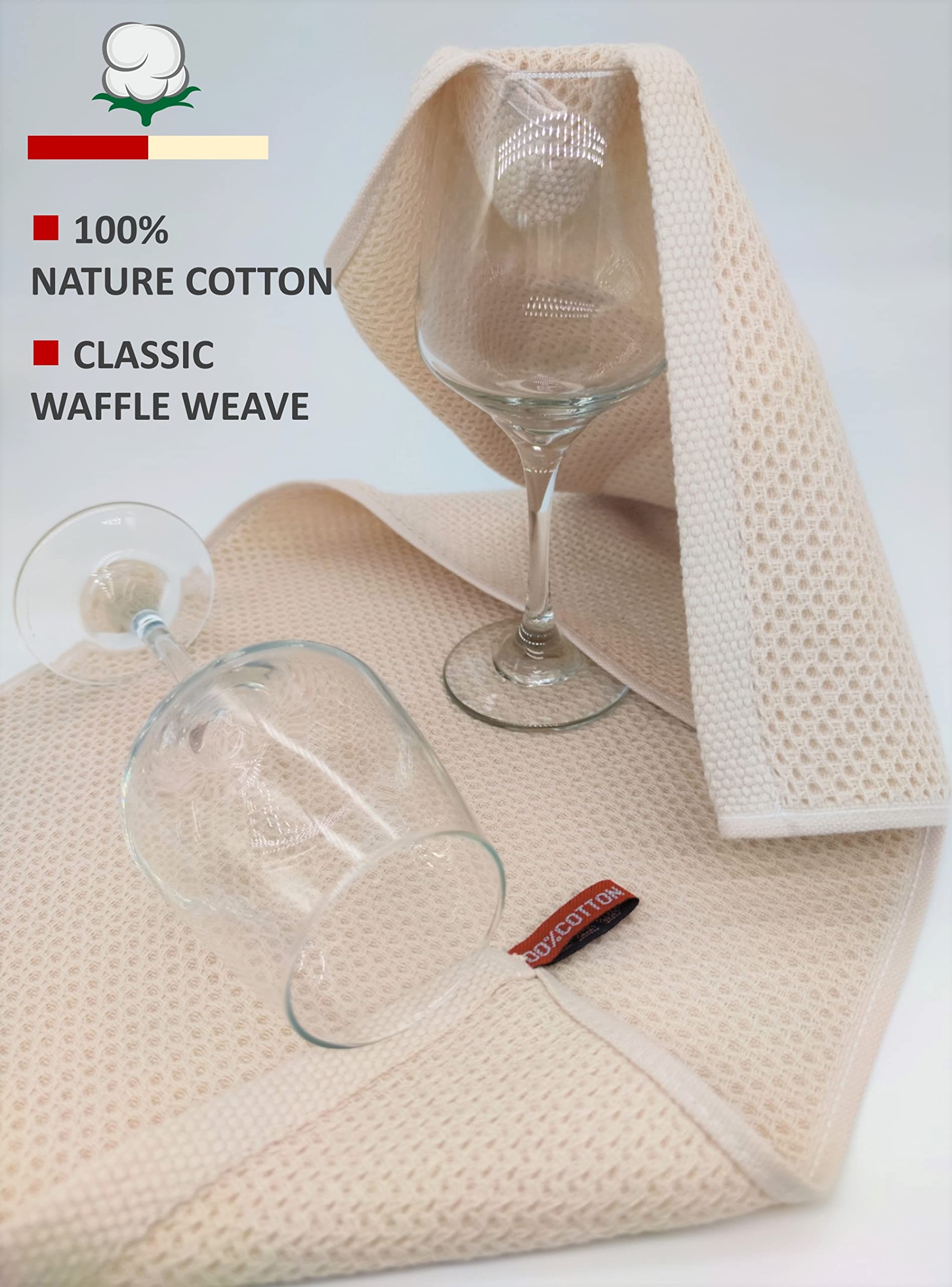 Premium 100% Cotton Waffle Weave Dish Towels - Ultra Absorbent & Soft Kitchen Hand Towels for Cleaning & Drying - 13