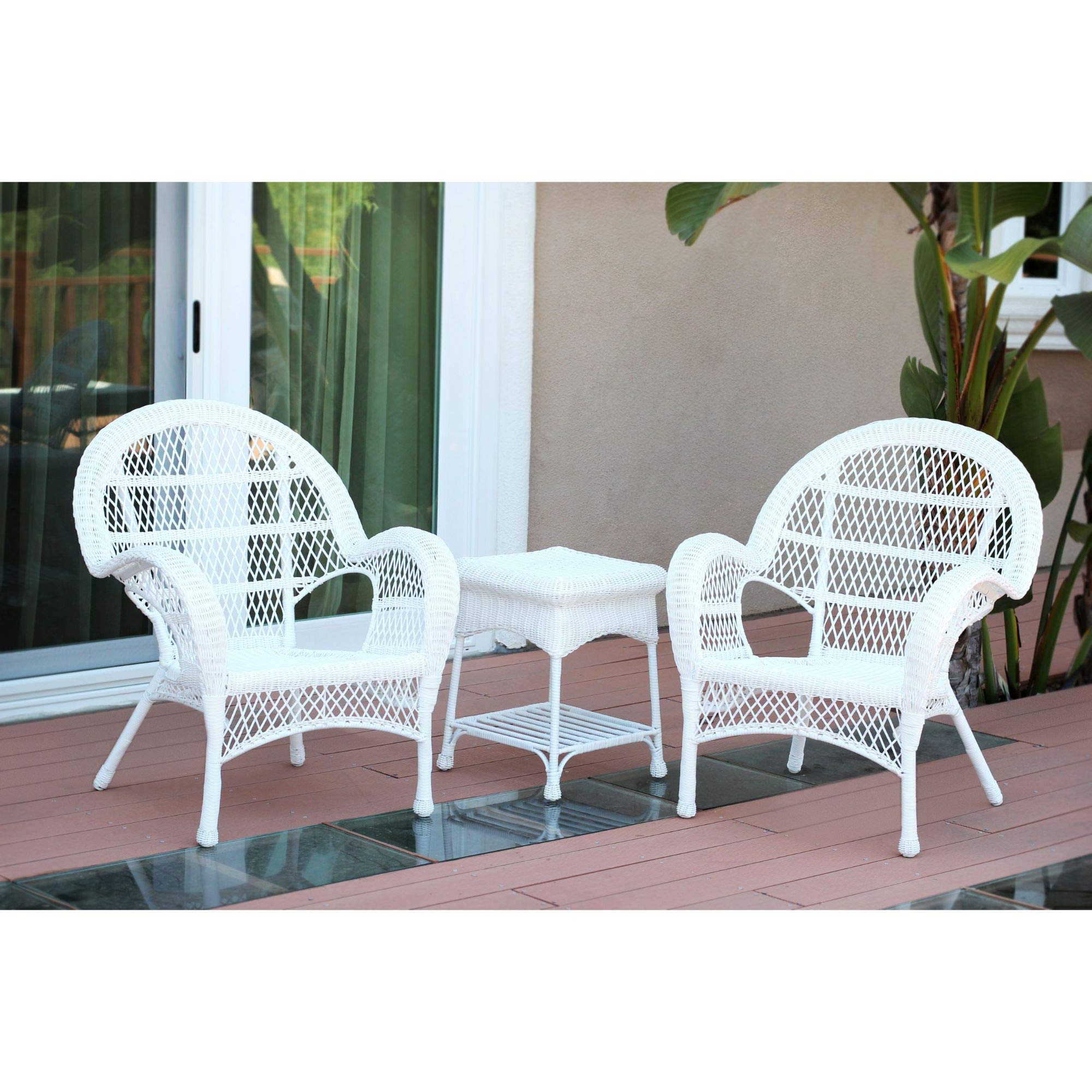 3-Piece White Outdoor Patio Furniture Set - Waterproof Wicker Sofa & Coffee Table for Garden, Backyard, Poolside, and Balcony Relaxation