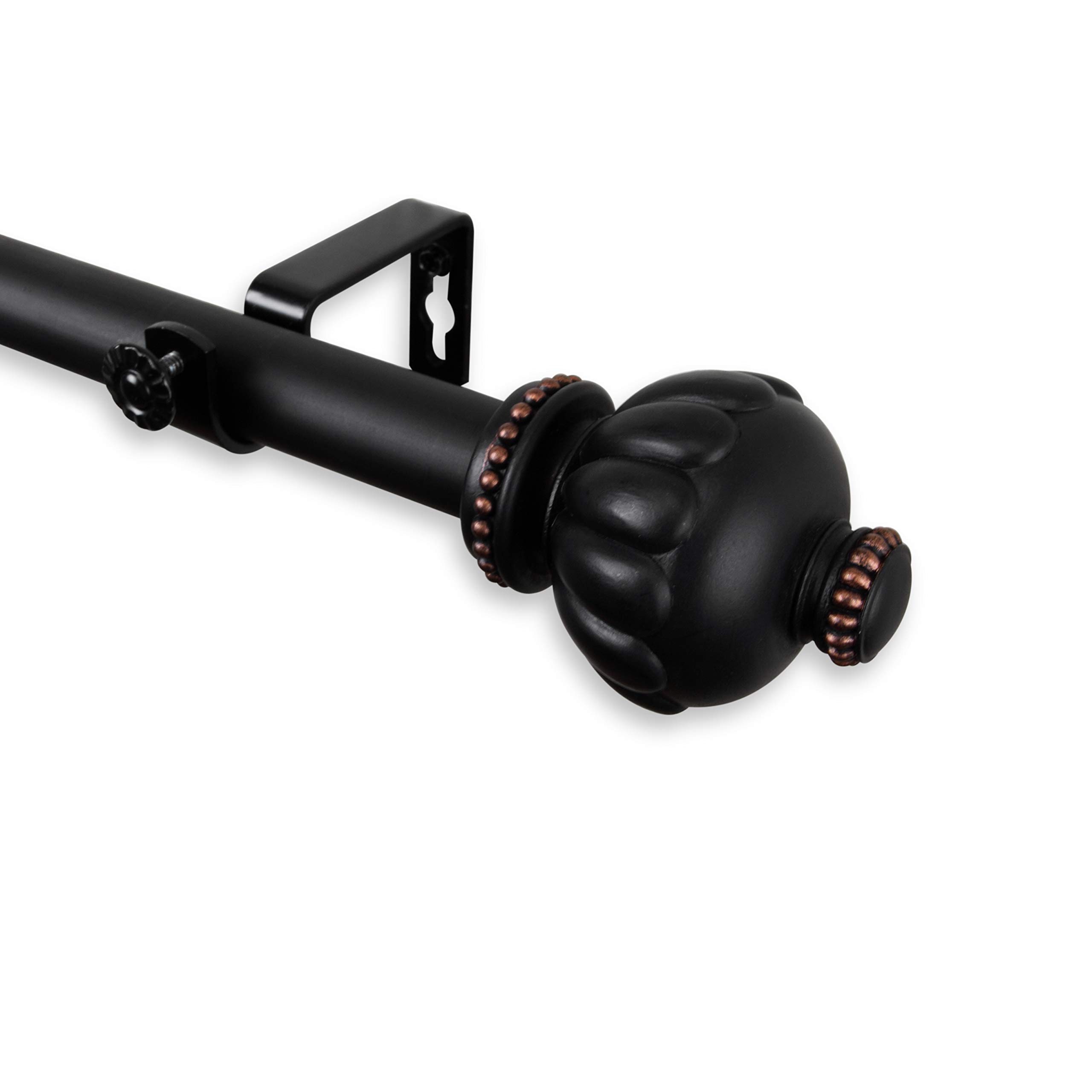 Rod Desyne 1 Inch Manhattan Single Curtain Rod - Adjustable 120 to 170 Inches - Matte Black Finish for Living Room, Bedroom & Home Decor