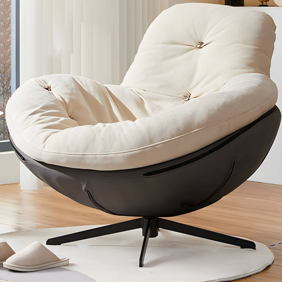 Upholstered Button Tufted Wooden Rocking Accent Chair with Black Legs - Comfortable Nursery Rocker for Baby Room, Living Room & Bedroom