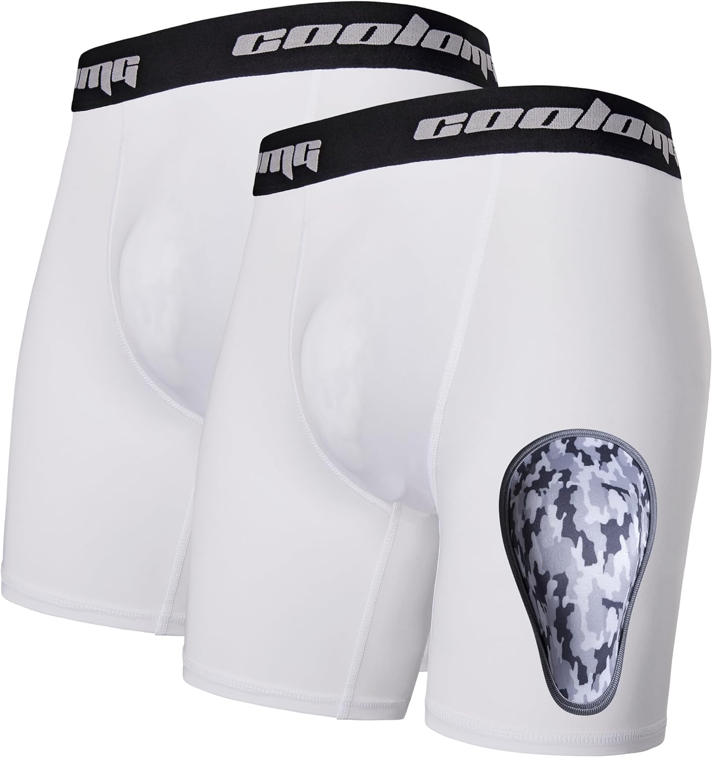 COOLOMG 2 Pack Boys Youth Baseball Compression Shorts with Soft Protective Cup - Comfortable Athletic Underwear for Baseball, Soccer & Sports Practice