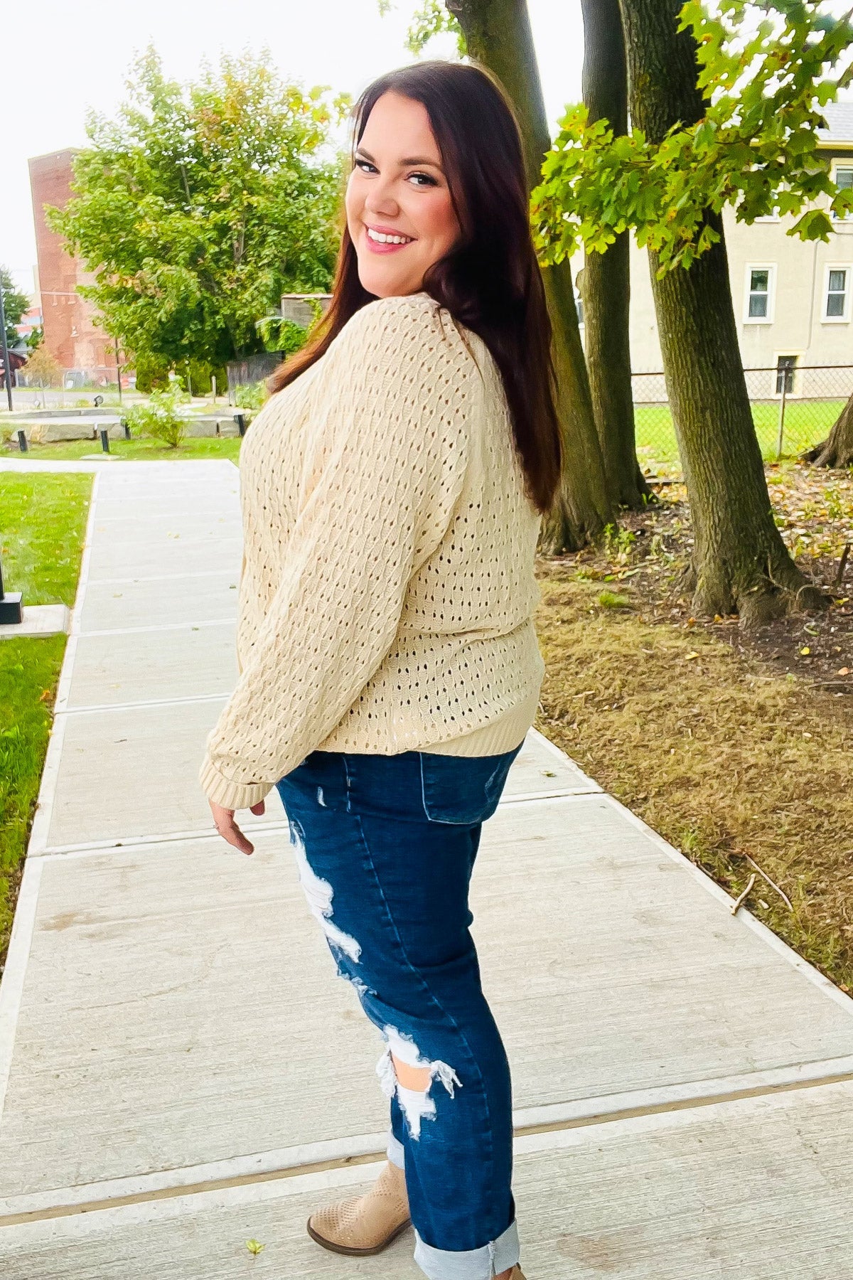 Follow Me Oatmeal Pointelle Knit Button Down Cardigan - Cozy Women's Sweater for Fall & Winter | Perfect for Office, Date Night & Casual Outfits