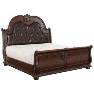 Elegant Cavalier Queen Sleigh Bed Frame - Classic Wooden Headboard & Footboard - Romantic Bedroom Furniture for Master Suite or Guest Room