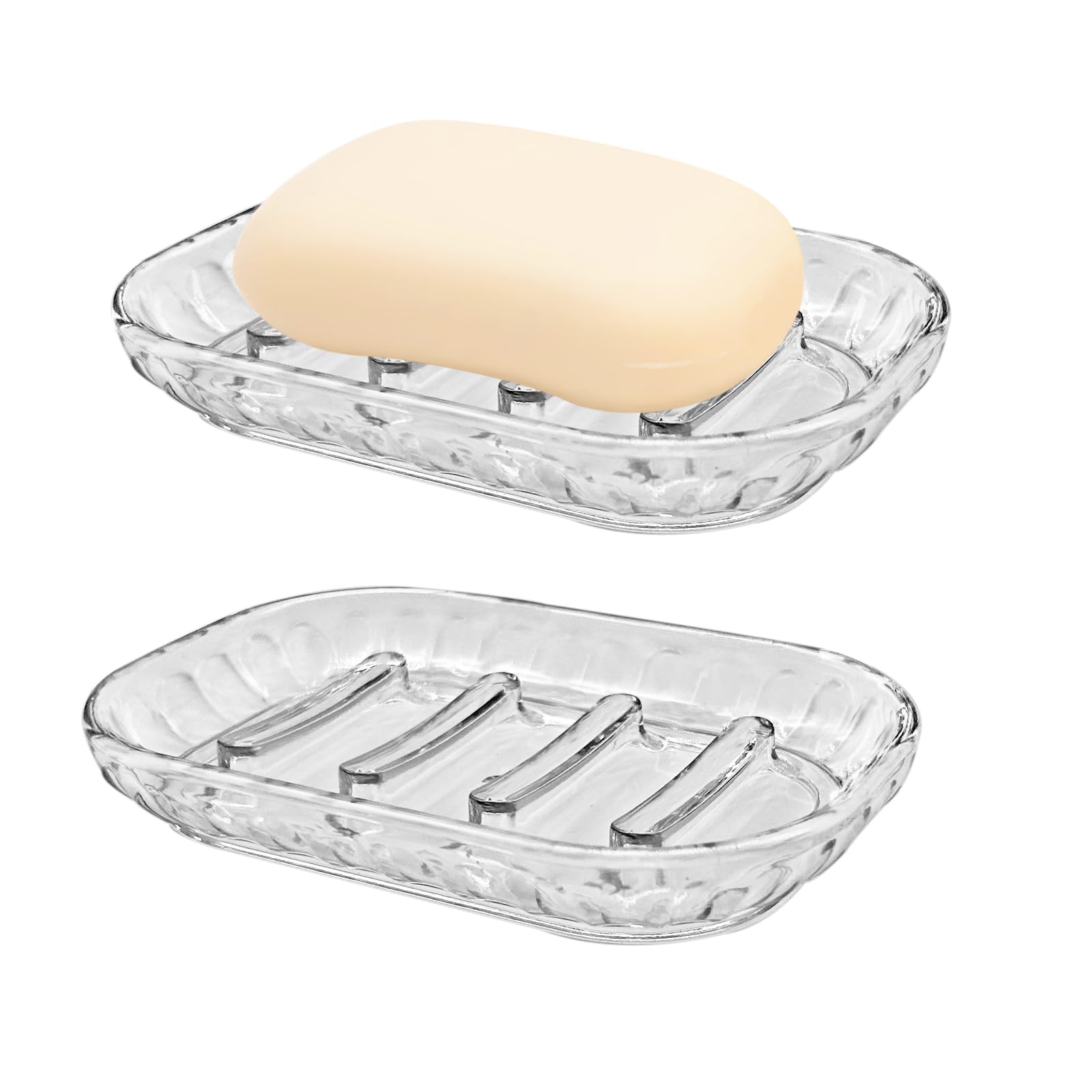 AMUONTY 2 Pack Clear Soap Dish Holder for Bar Soap - Bathroom & Shower Soap Tray, Kitchen Sink Soap Dish Organizer - Perfect for Bathroom Counter, Shower Shelf & Kitchen Decor