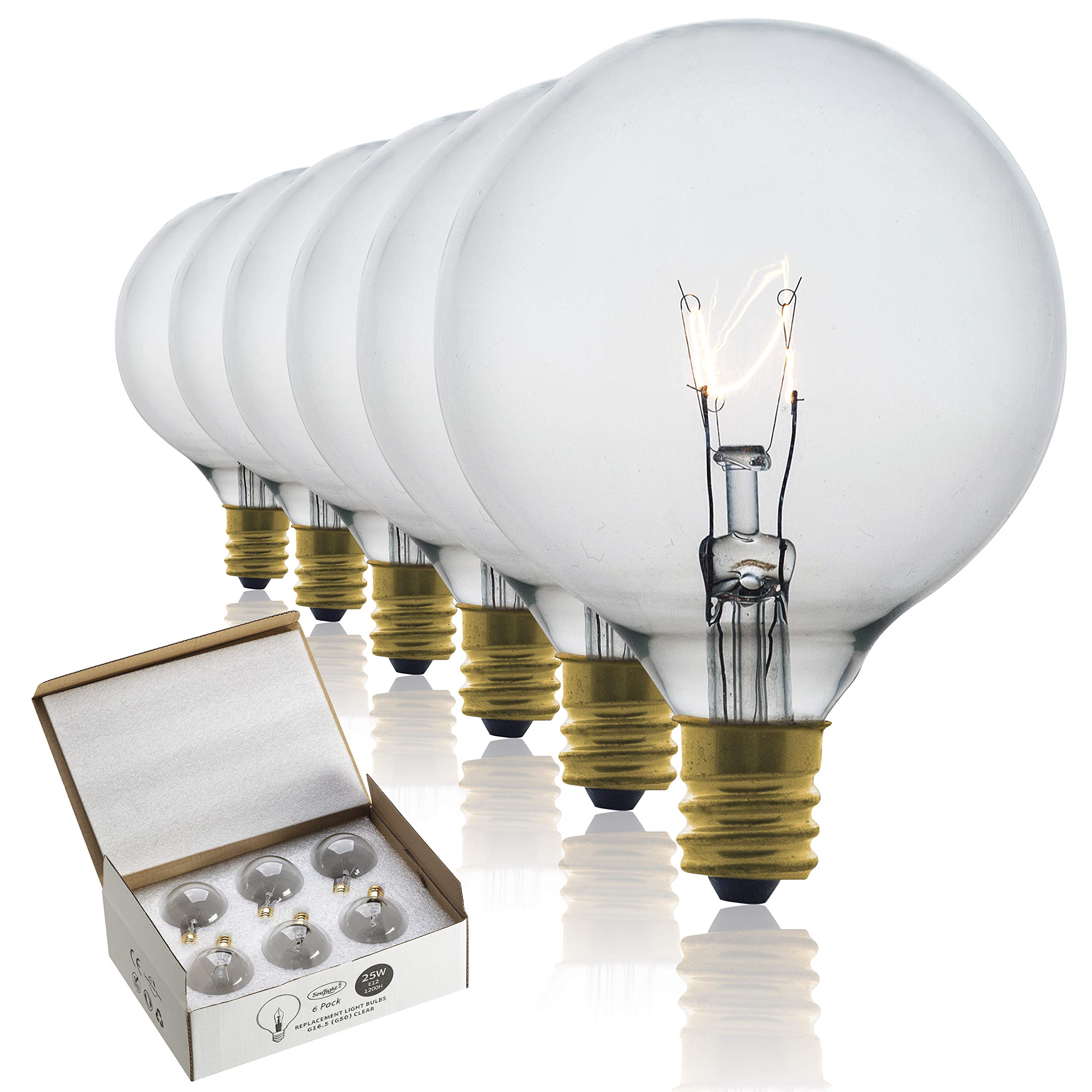 25W E12 Candelabra Wax Warmer Bulbs - 6 Pack Clear G16.5 Incandescent Bulbs for Scentsy Warmers & Burners - Perfect for Home Fragrance, Aromatherapy & Relaxation