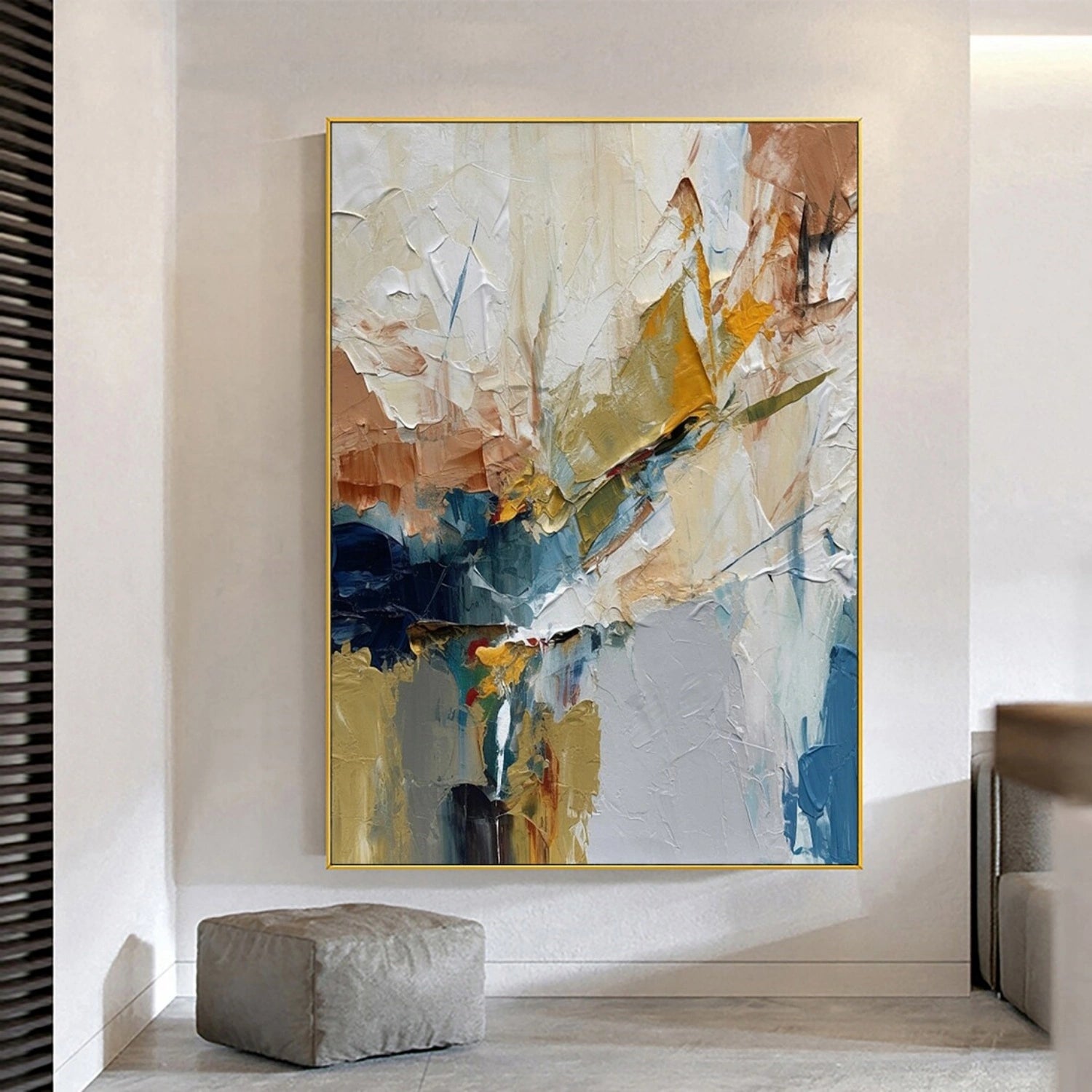 Custom Square Abstract Painting #AB 322 - Handmade Modern Wall Art for Living Room, Bedroom & Office Decor