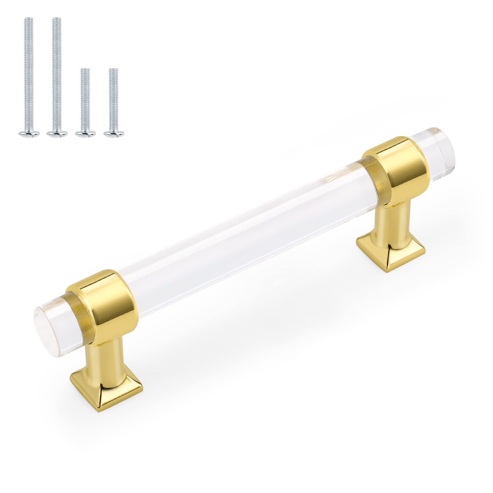 25 Pack Probrico 3-3/4 Inch Center-to-Center Cabinet Pulls - Gold Zinc Alloy with Clear Acrylic Knobs - Kitchen & Bathroom Cabinet Handles for Modern Home Decor & Furniture Upgrade