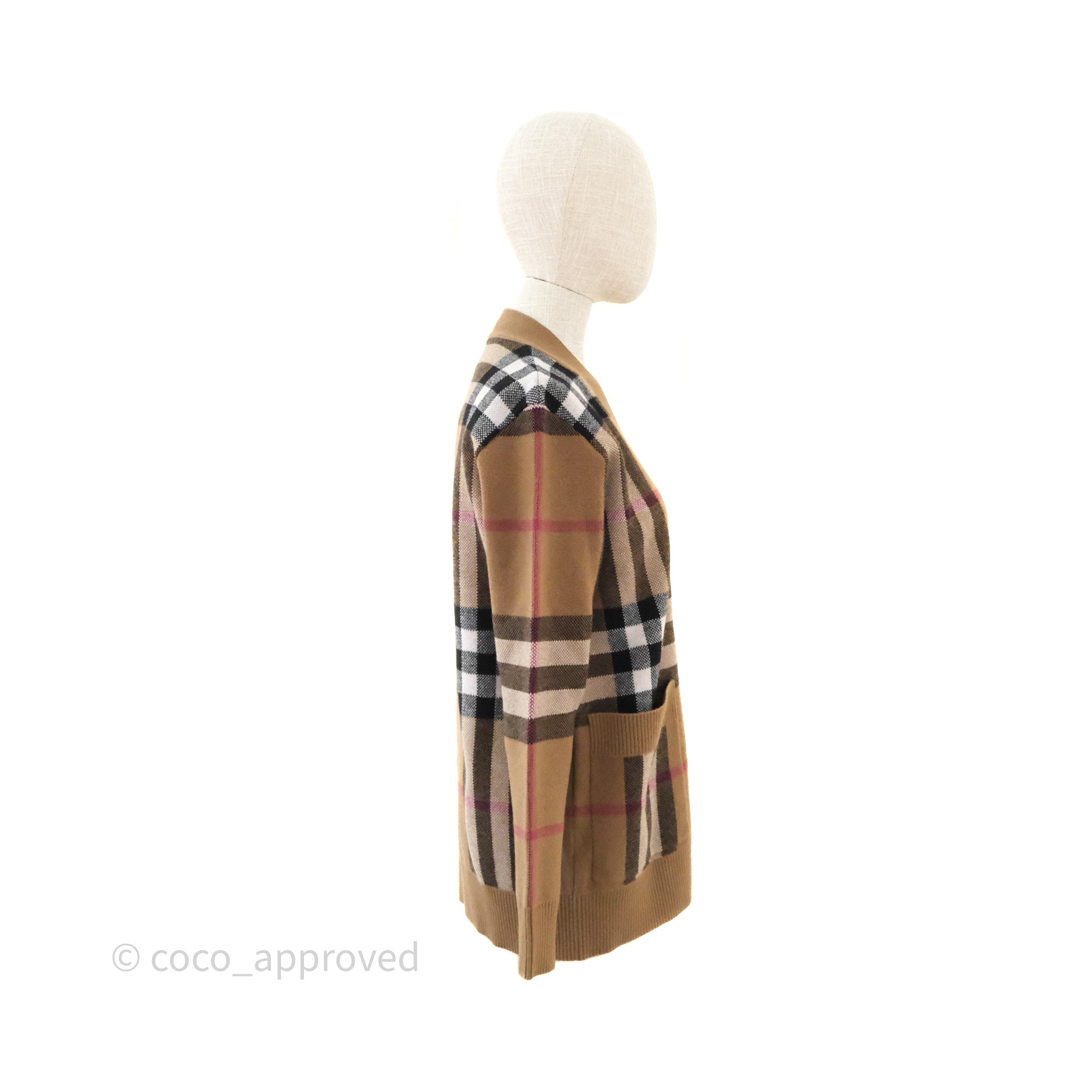 Burberry Check Wool Cashmere Cardigan for Women - Birch Brown XS - Warm Winter Layering & Luxury Office Wear