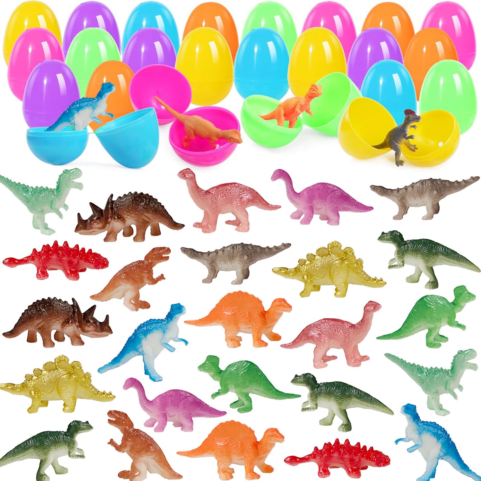 24-Pack Easter Eggs with Dinosaur Toys - Easter Basket Stuffers, Party Favors for Kids, Egg Hunt Fillers & Classroom Prizes - Perfect for Easter Celebrations, Birthday Parties & School Rewards