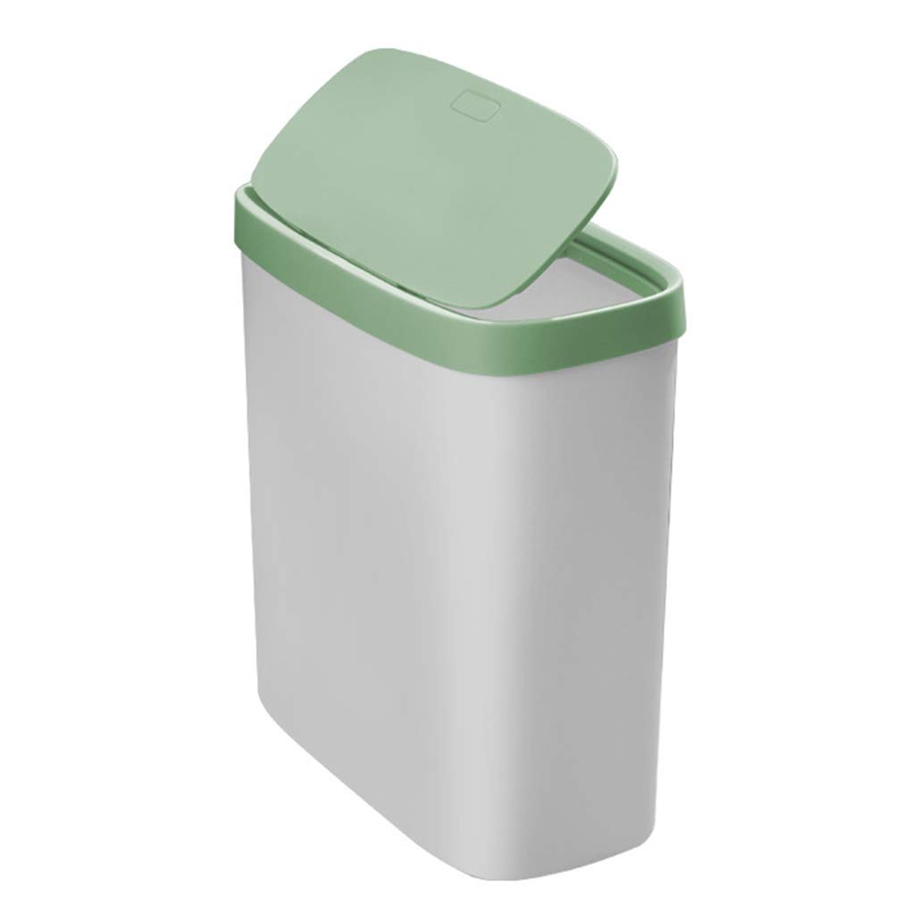 Eco-Friendly Plastic Trash Can with Lid - Slim Household Waste Bin for Bathroom, Living Room & Kitchen - Space-Saving Green Garbage Can (Includes Lid) - Perfect for Small Spaces, Apartments & Office Use
