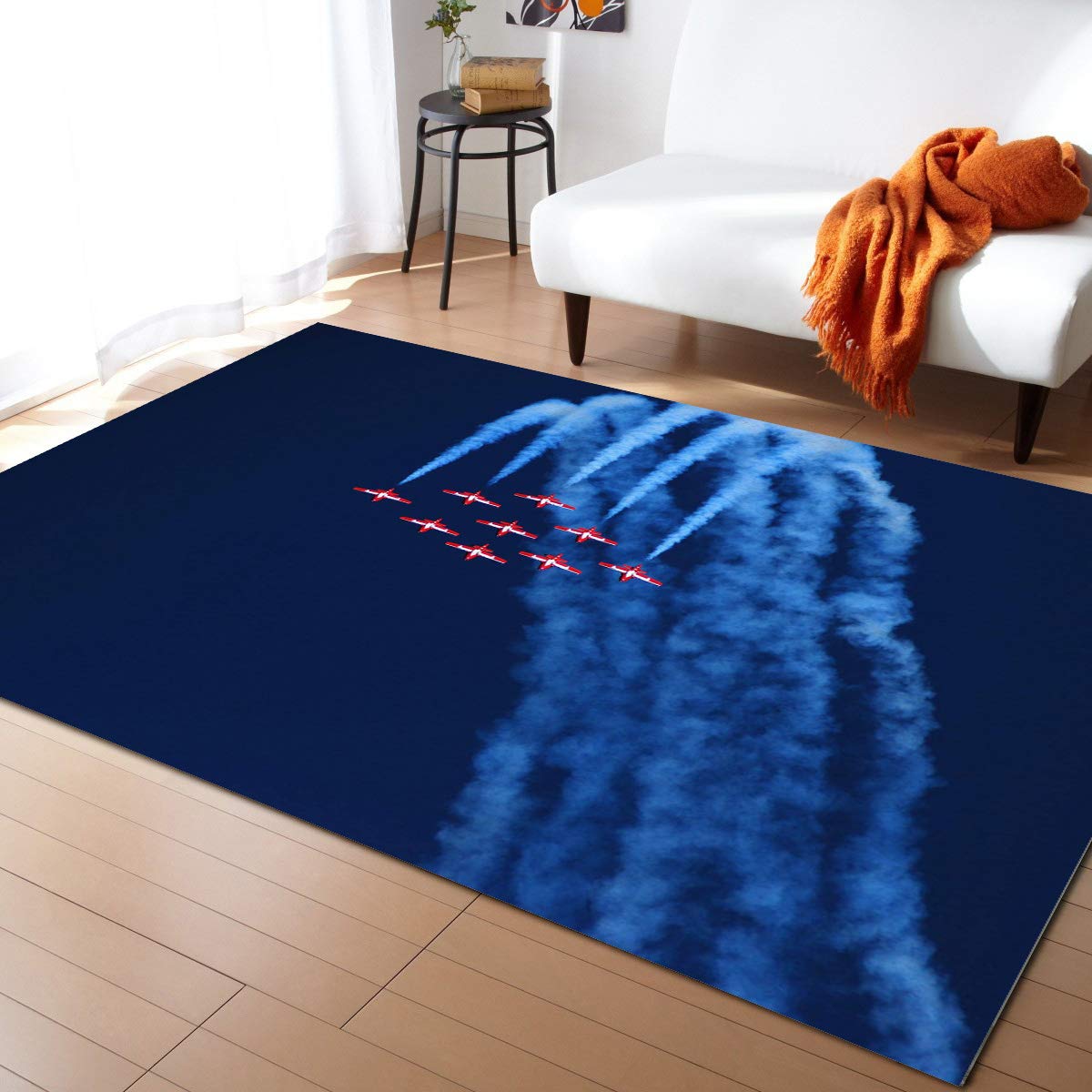 Red Airplane Jets & Blue Smog Area Runner Rug 5'x7' - Washable Indoor/Outdoor Carpet for Kitchen, Living Room, Bathroom, Bedroom, Classroom | Non-Slip Doormat, Desk Mat, Welcome Floor Mat - Perfect for High-Traffic Areas & Home Decor