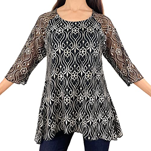 Two-tone Black/Shiny Champagne Floral Lace