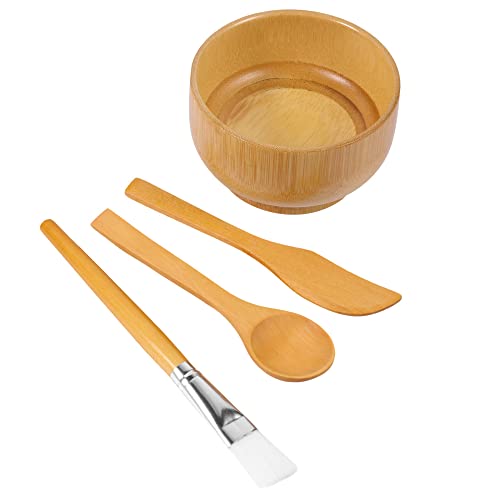 4Pcs DIY Face Mask Mixing Tool Set - Natural Bamboo Bowl, Spatula, Brush & Spoon for Skincare (Wood Color) | Perfect for Homemade Beauty Treatments & Spa Days