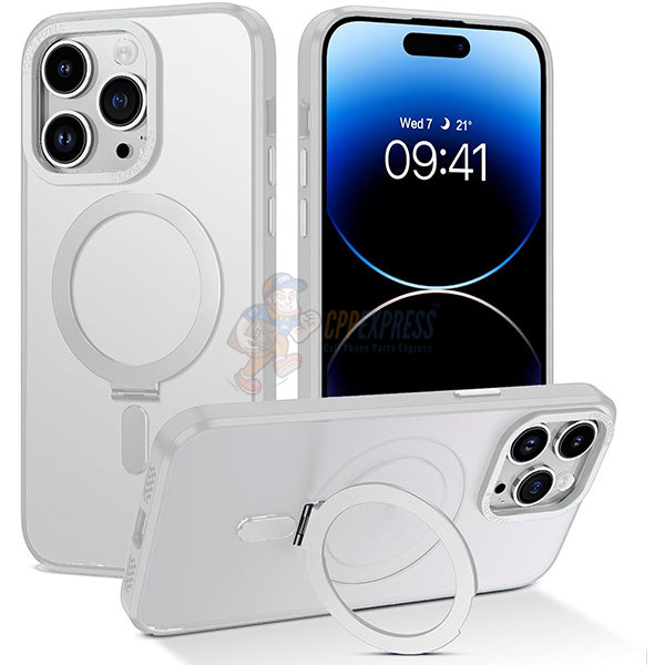 iPhone 15 Pro Magnetic Shockproof Case with Invisible Stand - Slim Protective Cover for iPhone 15 Pro - Perfect for Work, Travel & Everyday Use (White)