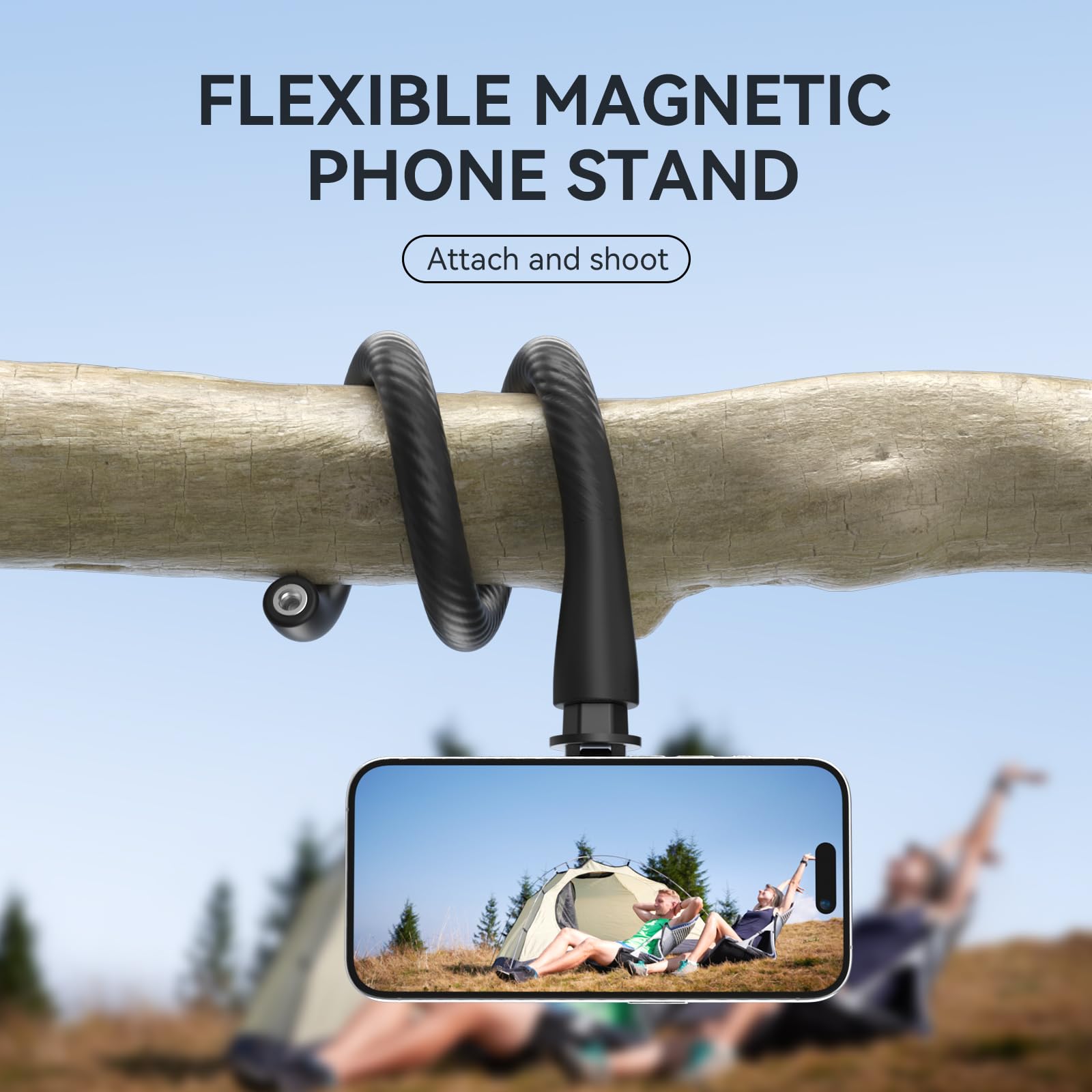 TELESIN Flexible Magnetic Phone Holder, Portable Magsafe Phone Stand & Selfie Stick for iPhone, Samsung, Action Cameras - Perfect for Shopping, Treadmill, Stroller, Vlogging (Black)