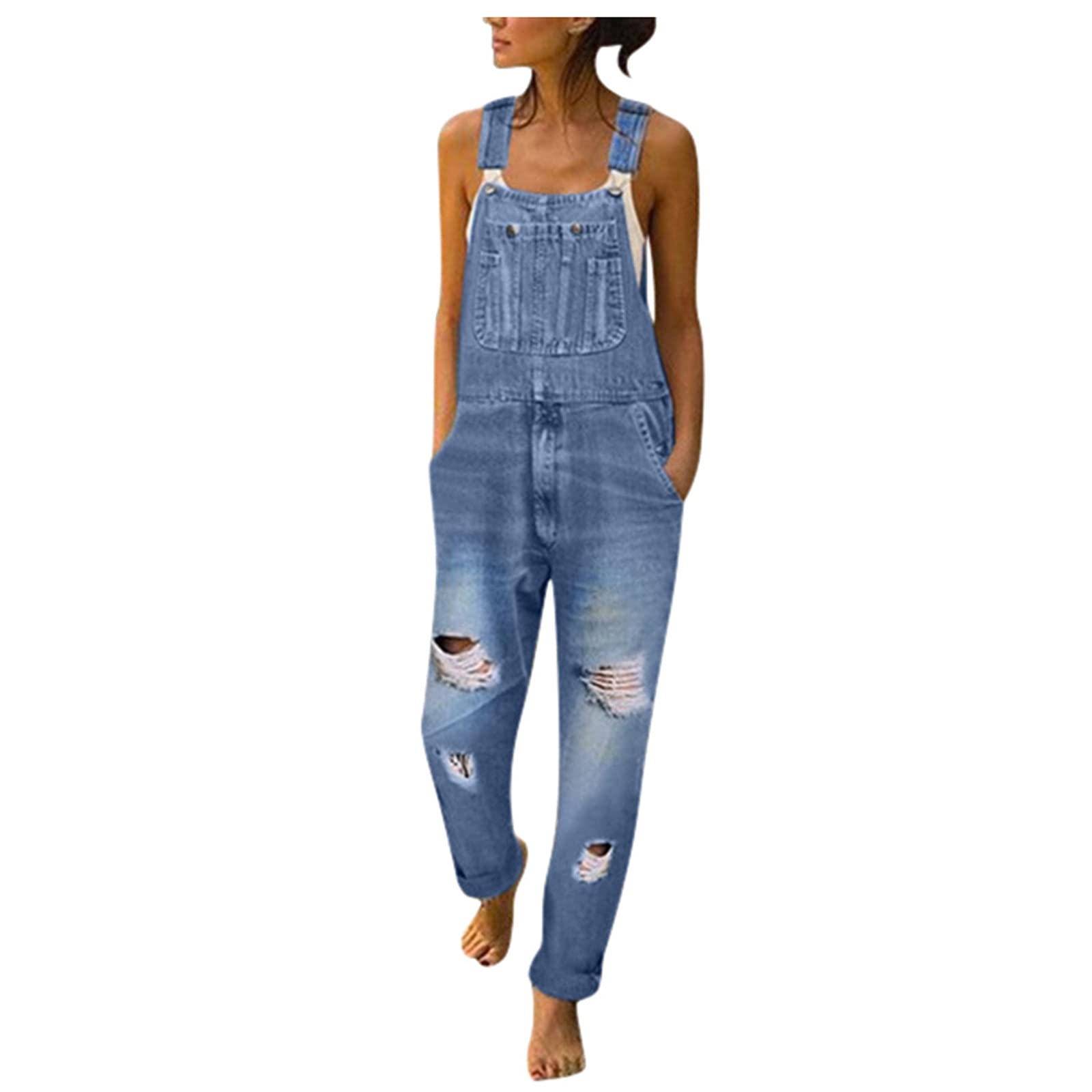 Women's Softball Pants - Washed Denim Bib Overalls with Ripped Details | Casual Jumpsuit Romper | Novelty Activewear for Sports & Outdoor Activities | Perfect for Softball Games, Practice & Casual Wear