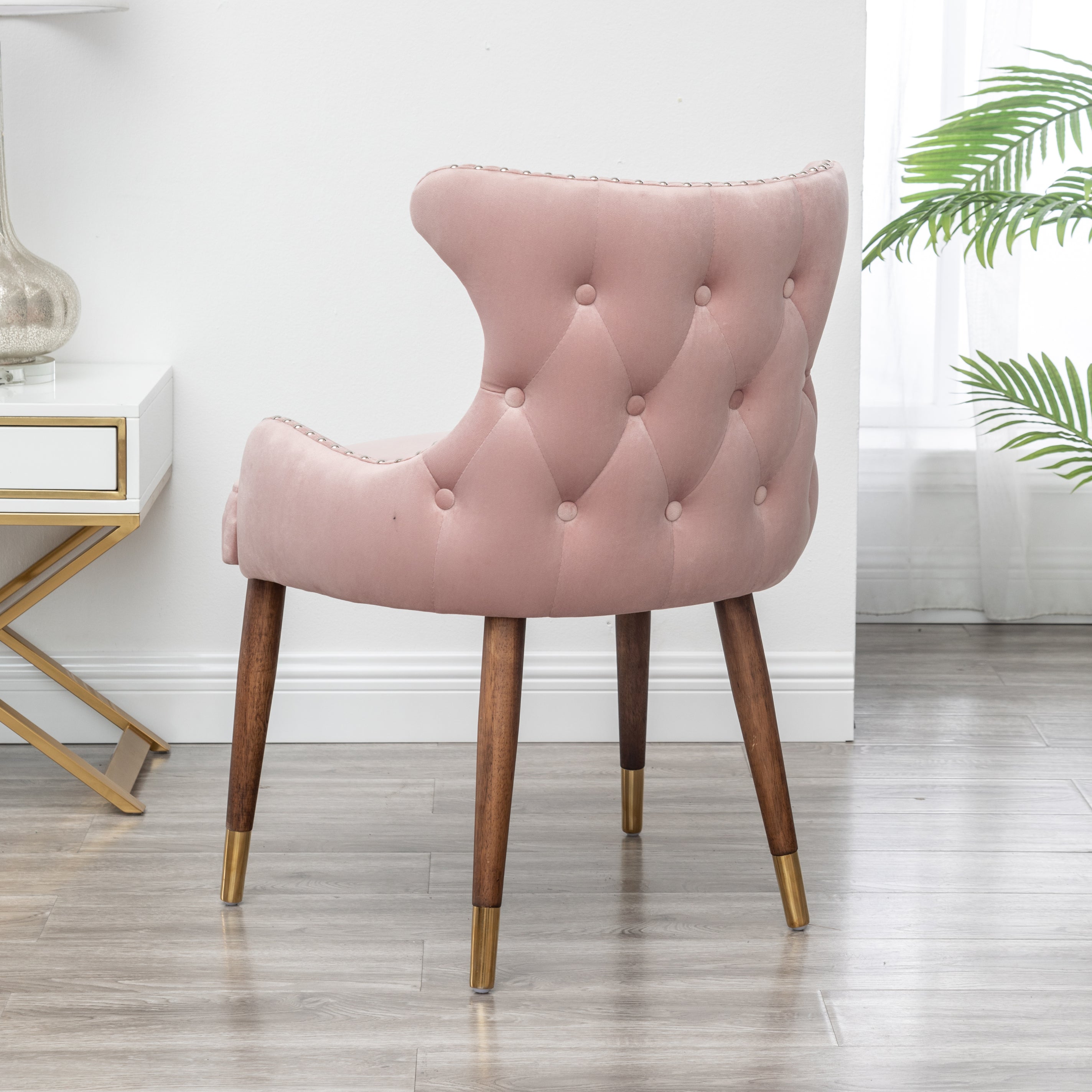 Roundhill Furniture Lindale Contemporary Velvet Upholstered Accent Chair with Nailhead Trim in Pink - Modern Living Room, Bedroom or Office Seating for Home Decor