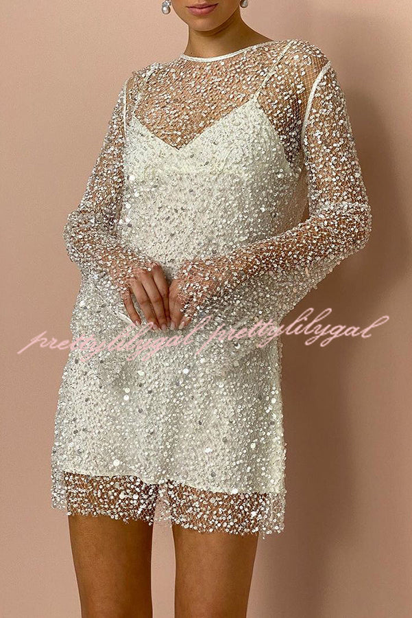 Sparkle and Shine Sequins & Pearls Mini Party Dress with Detachable Slip - Perfect for Cocktail Parties, Prom, and Evening Events