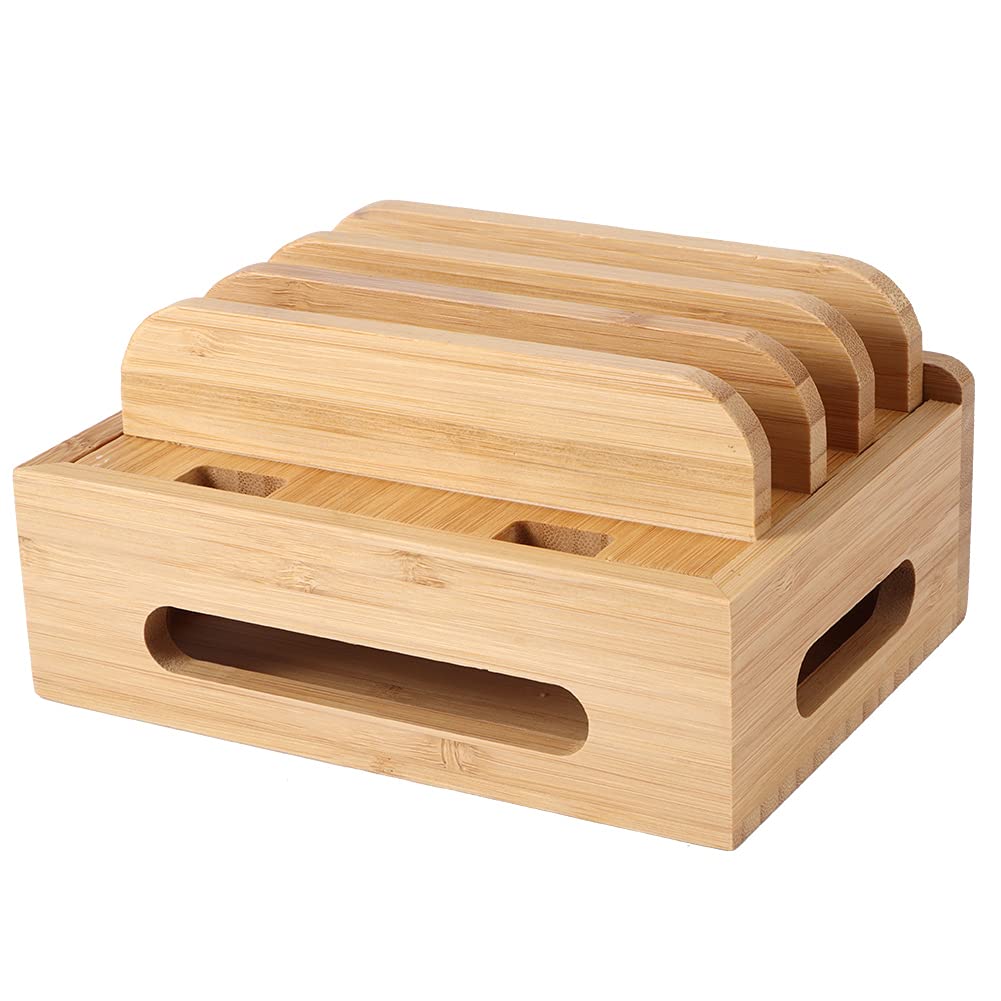 Bamboo Remote Control Storage Box & Phone Holder - Organize TV Remotes & Charge Smartphones - Perfect for Living Room, Bedroom, and Office Desk