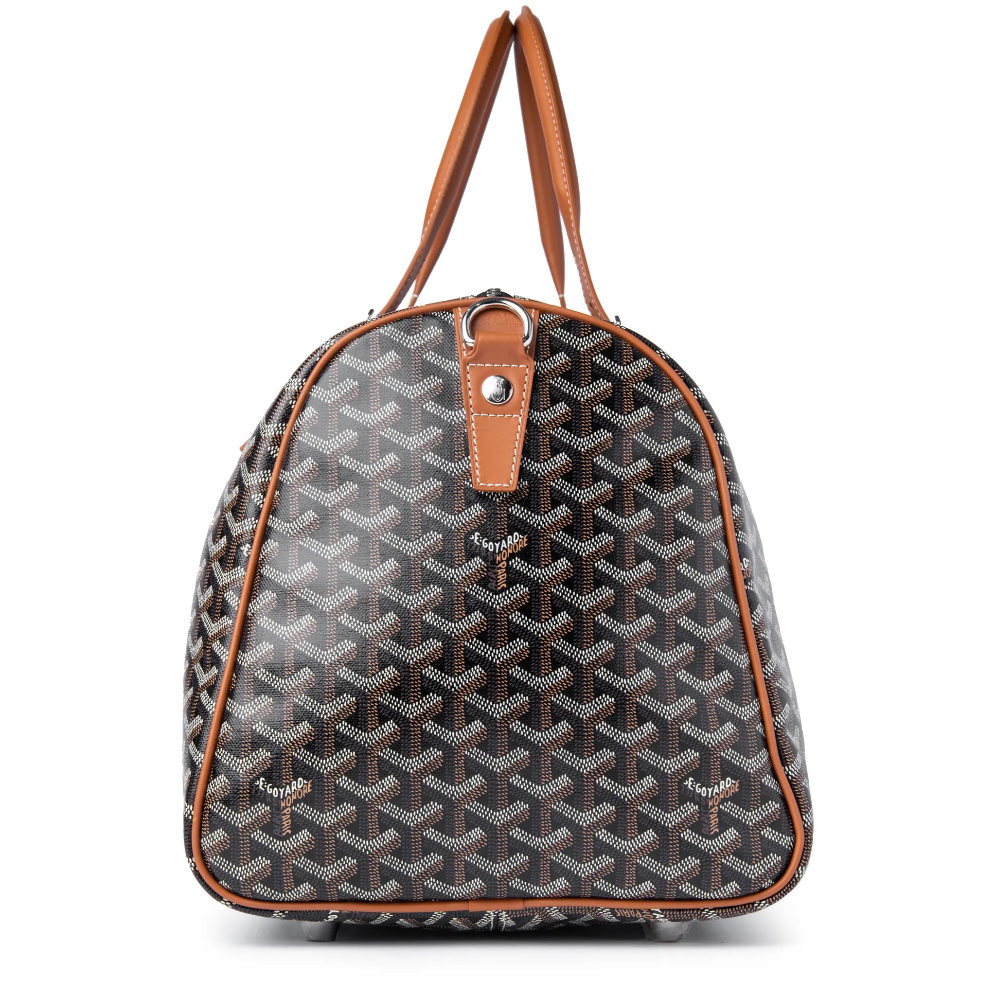 Goyard Boston 50 Black & Tan Leather Crossbody Bag with Adjustable Strap - Perfect for Travel, Work & Everyday Use