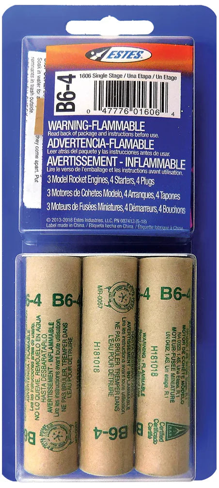 Estes B6-4 Model Rocket Engine Pack - 3 Engines with Starters & Plugs (1606) | High-Power Rocketry for Beginners & Hobbyists | Perfect for STEM Education, Science Projects & Outdoor Activities