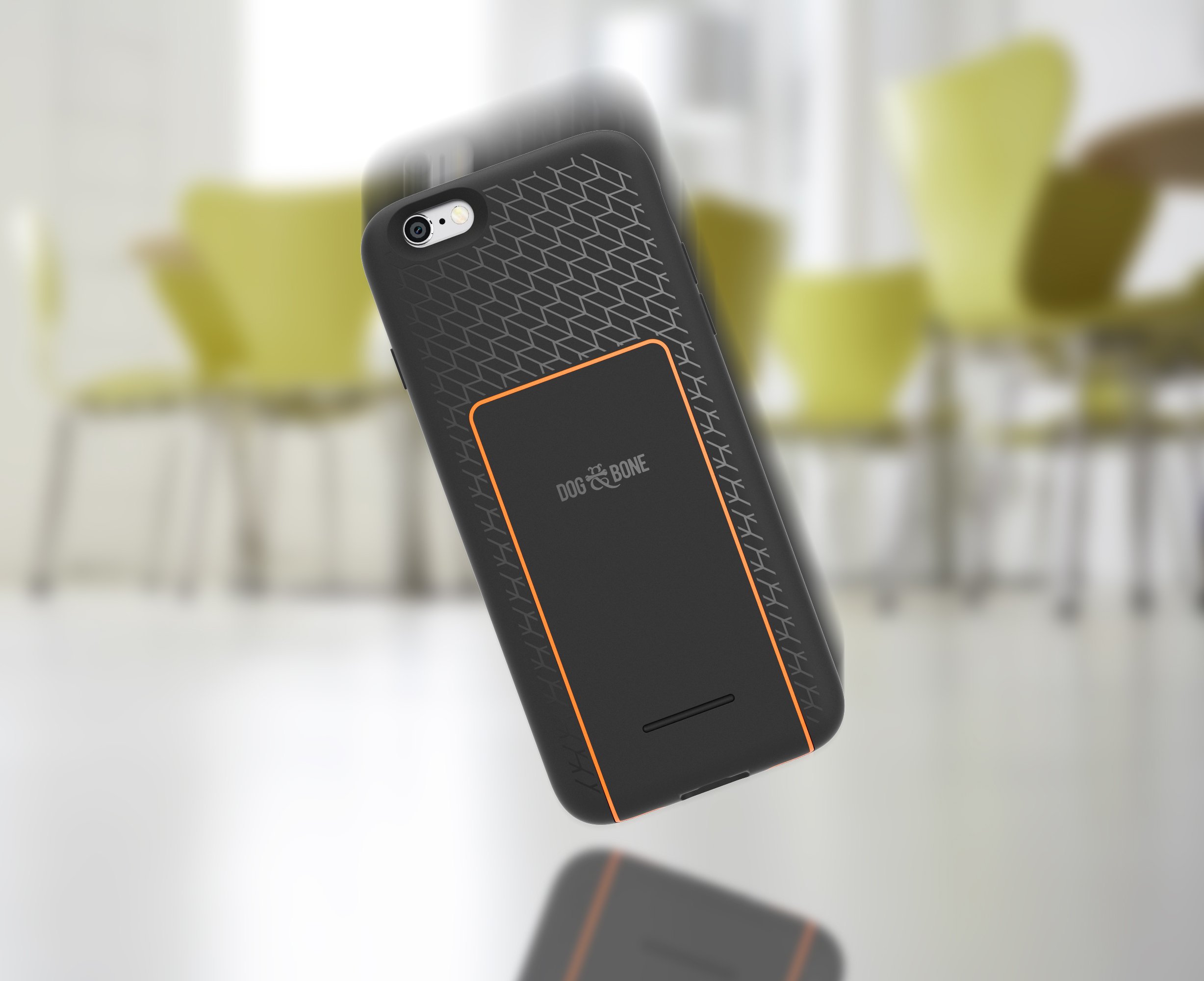 Dog & Bone Backbone Starter Pack - Wireless Charging Case for iPhone 6/6s with Qi-Certified Charge Pad (Black & Orange) - Perfect for Home, Office & Travel Charging