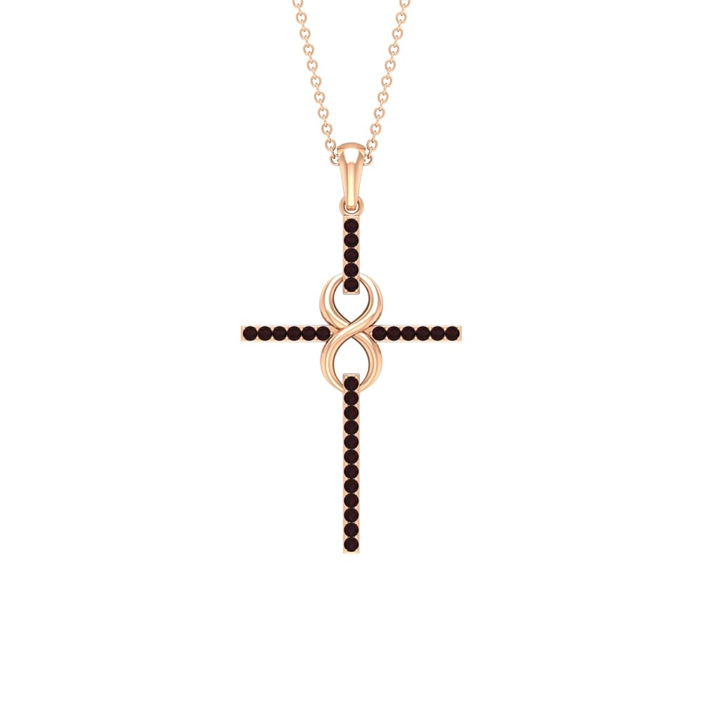 Natural Garnet Cross Pendant Necklace for Women - 14K Solid Gold Minimalist Infinity Pendant with Chain - January Birthstone Jewelry - Perfect for Birthday Gifts, Anniversary, and Everyday Elegance