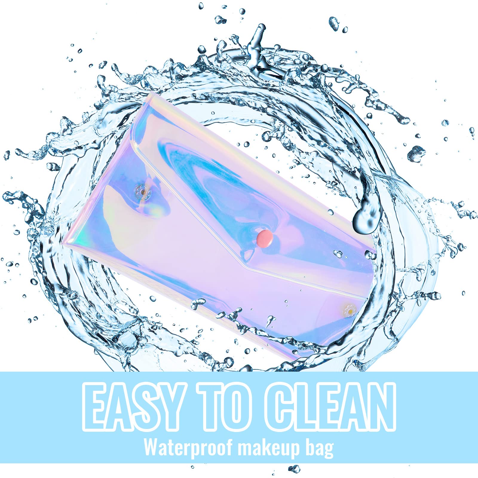 3 Pack Holographic Makeup Bag Set - Clear Transparent Iridescent Cosmetic Pouch for Women, Medium Size Pencil Case & Travel Organizer - Perfect for School, Office, Gym & Daily Essentials Storage