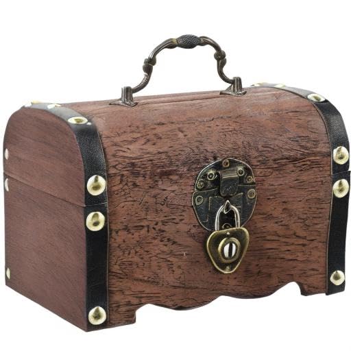 FAVOMOTO Wooden Pirate Treasure Chest Box - Antique Retro Piggy Bank with Love Lock & Keys, Handmade Jewelry Storage Box for Money, Coins & Valuables | Perfect for Home Decor, Gift Giving & Themed Parties