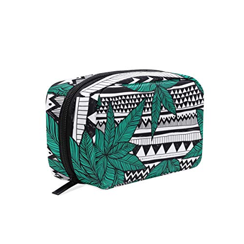 Hemp Leaves Geometric Pattern Cosmetic Bag - Waterproof Zippered Makeup Brush Organizer for Travel & Storage | Portable Toiletry Pouch for Women & Girls | Perfect for Gym, Vacation & Daily Use
